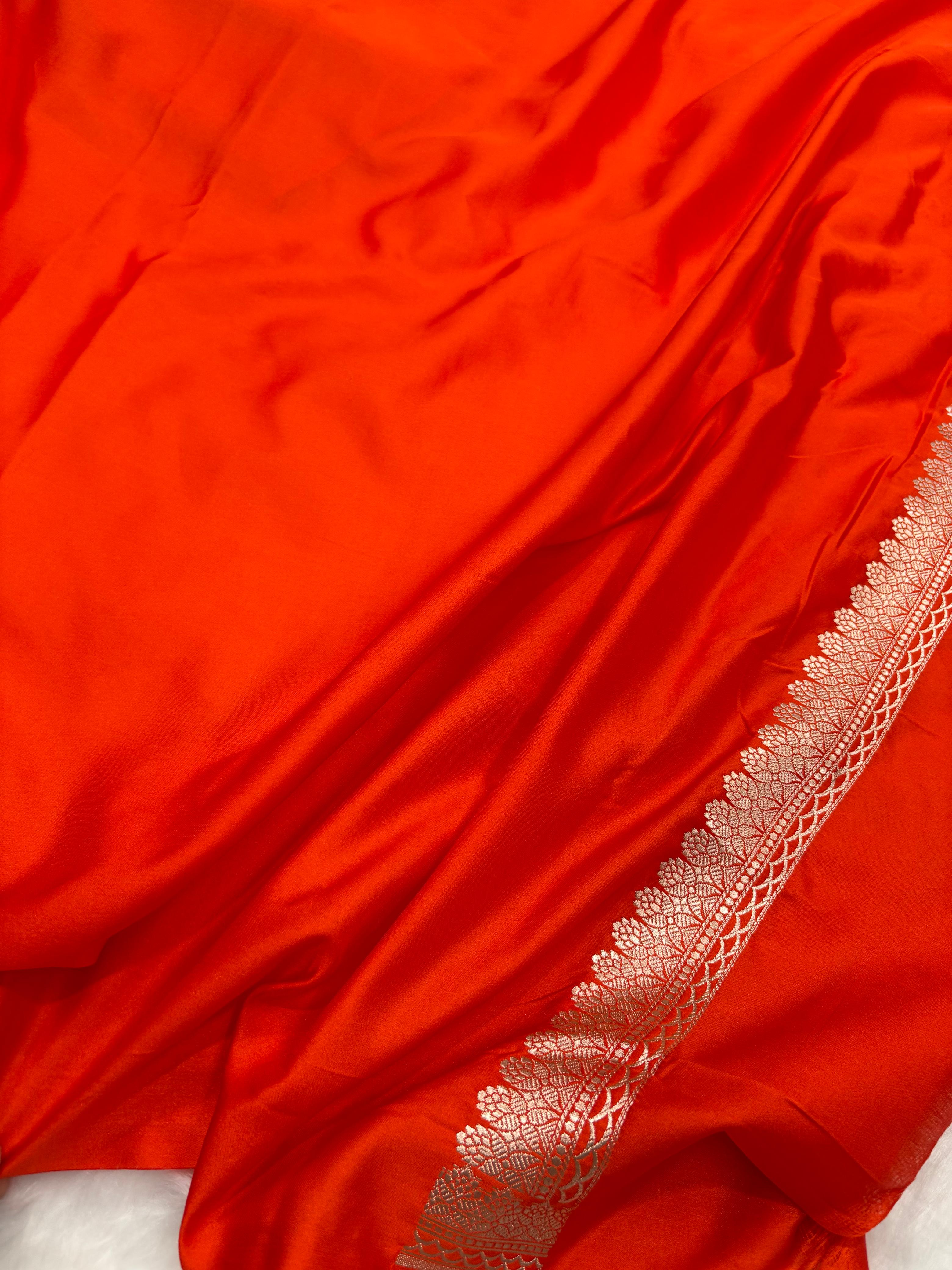 Orange Shades Banarasi Floral Boota Pattern Mashru Silk Saree