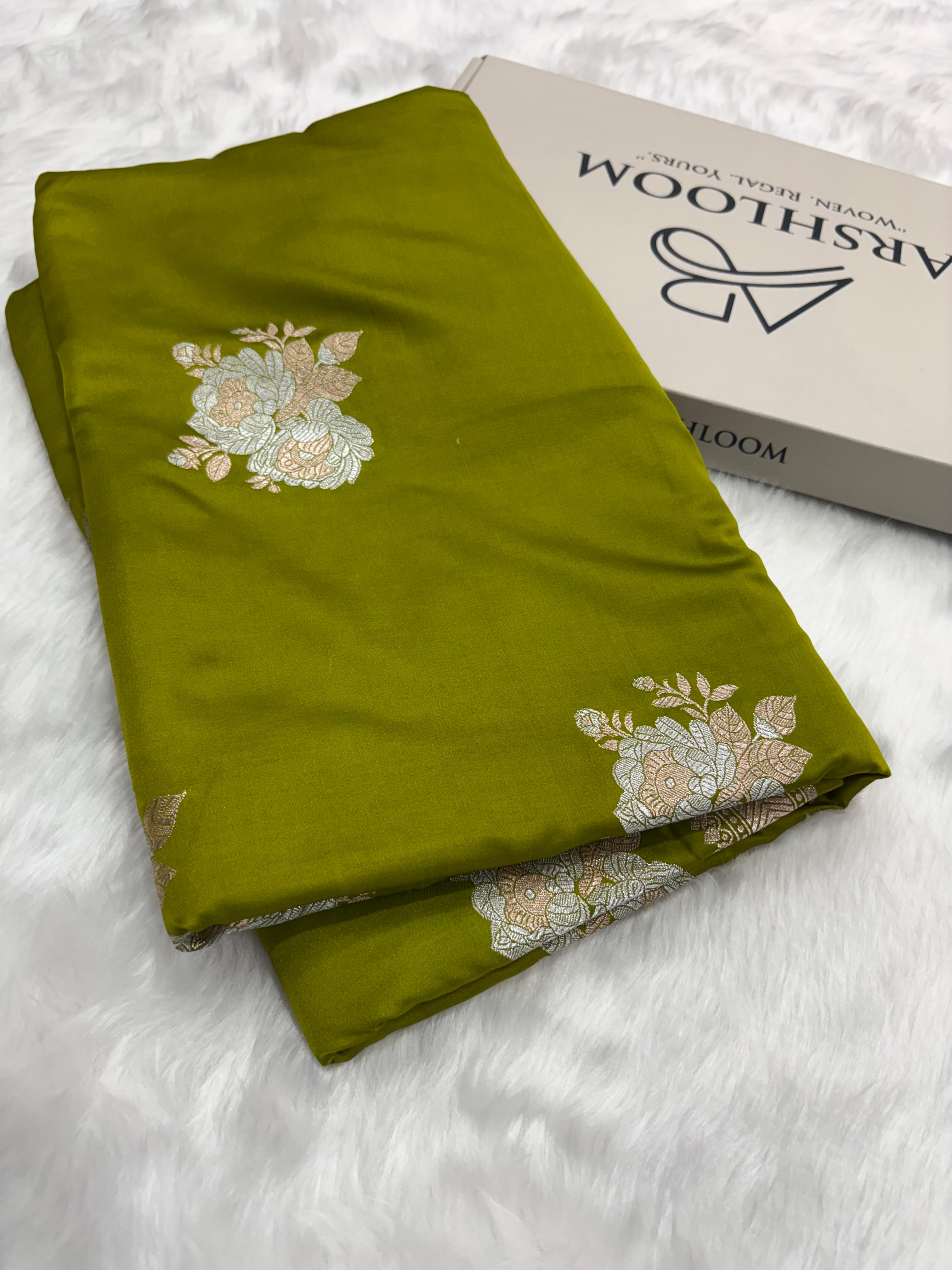 Pista Shades Floral Boota Mashru Silk Saree