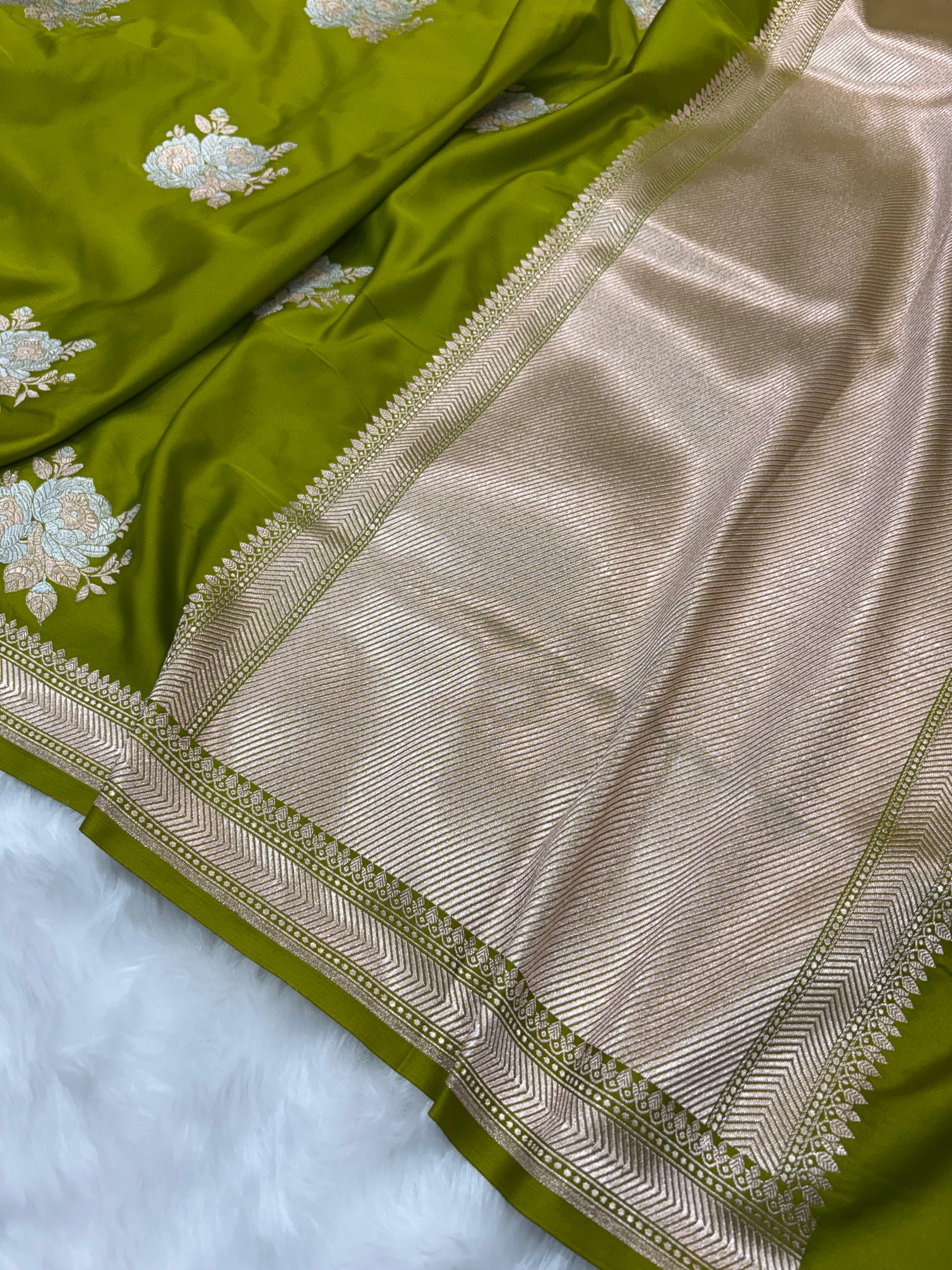 Pista Shades Floral Boota Mashru Silk Saree