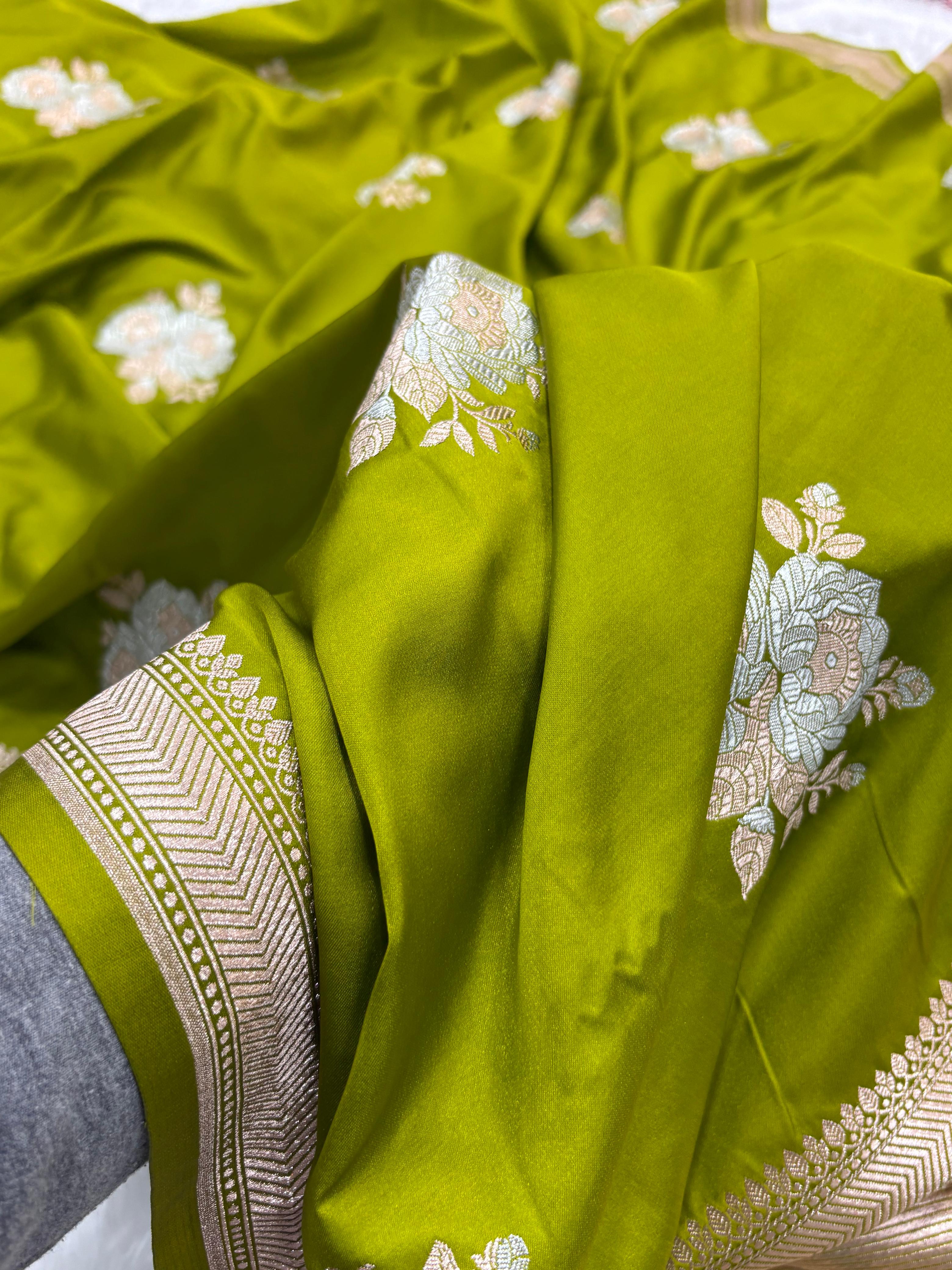 Pista Shades Floral Boota Mashru Silk Saree