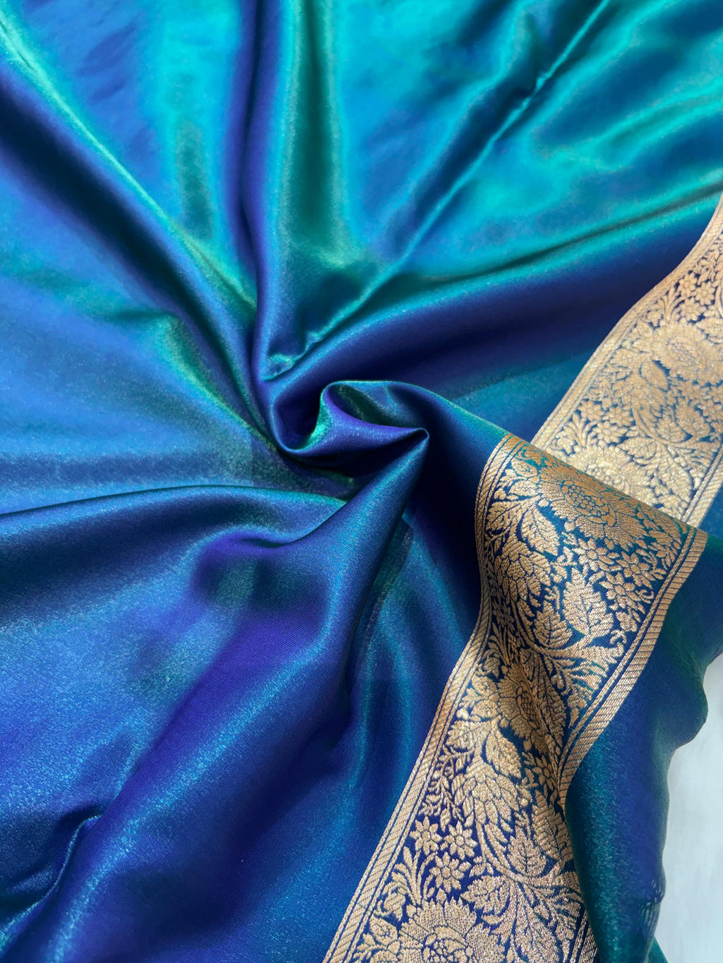 Ultra Light Weight Satin Silk Booti in Peacock Shades