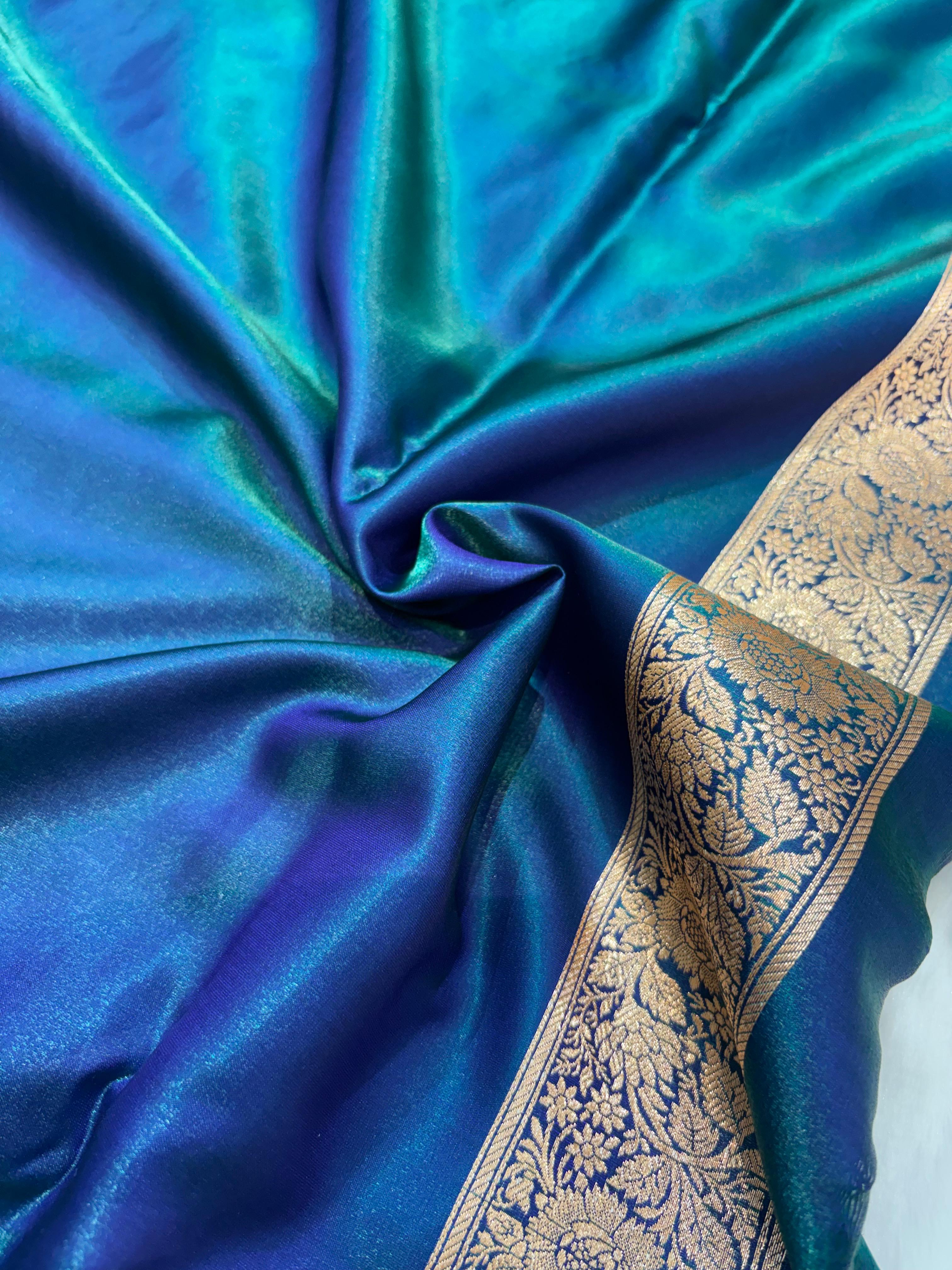 Ultra Light Weight Satin Silk Booti in Peacock Shades