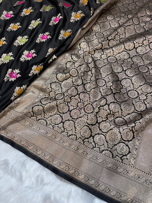Banarasi Floral Minakari Satin Katan Silk Saree