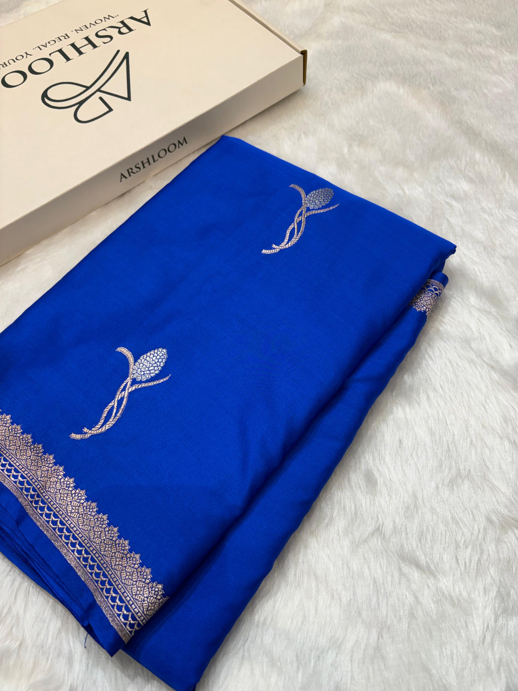 Royal Blue Shades Mashru Motifs Silk Saree