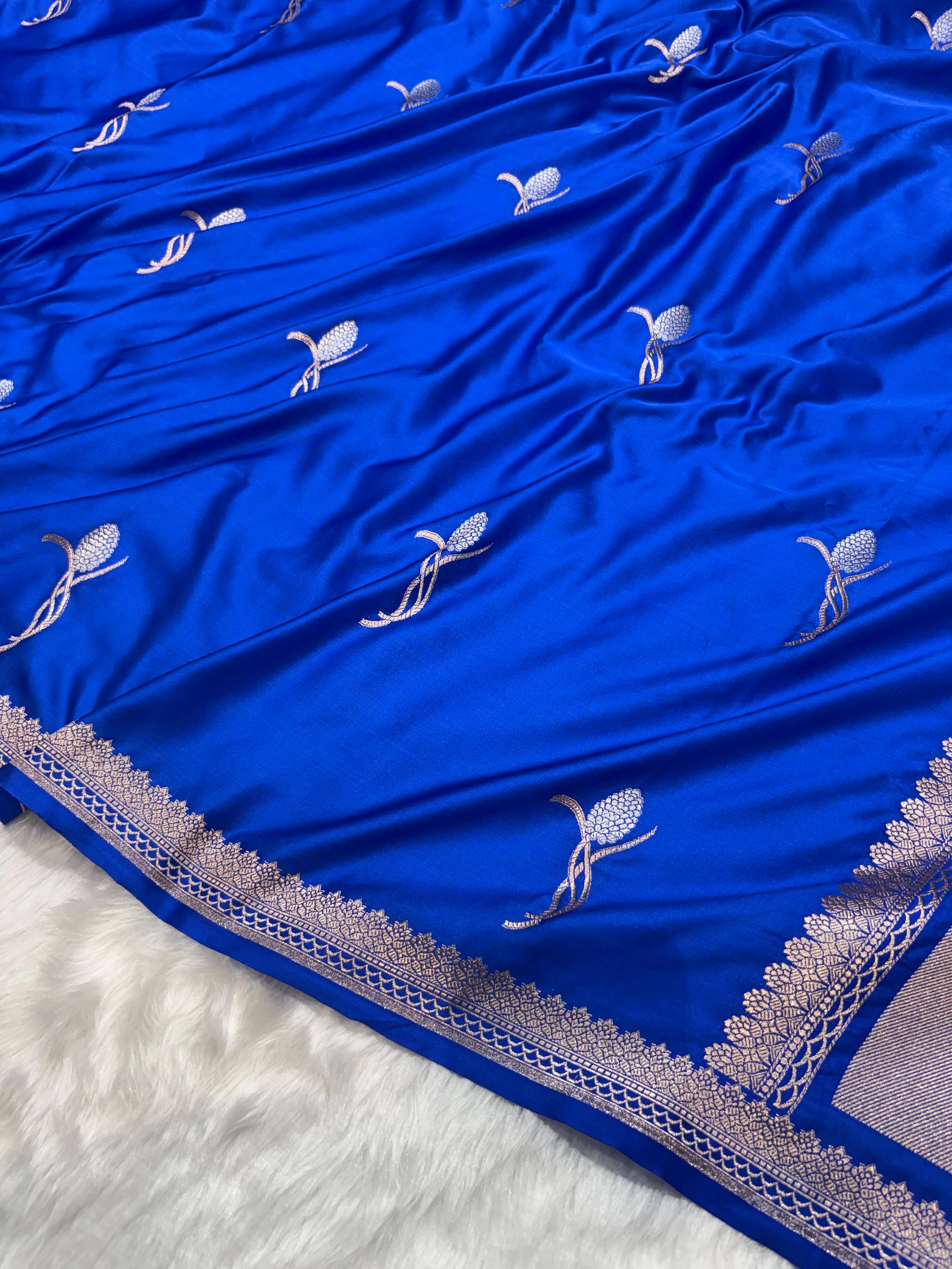 Royal Blue Shades Mashru Motifs Silk Saree