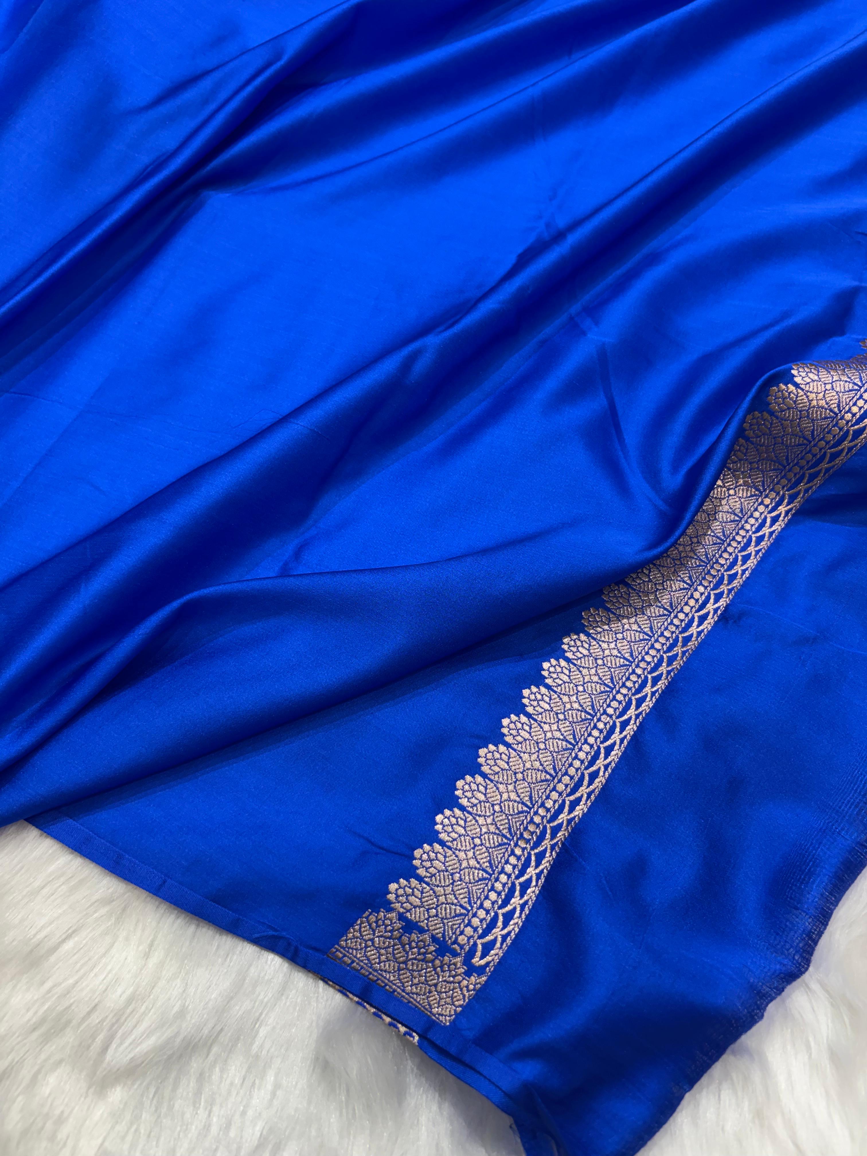 Royal Blue Shades Mashru Motifs Silk Saree