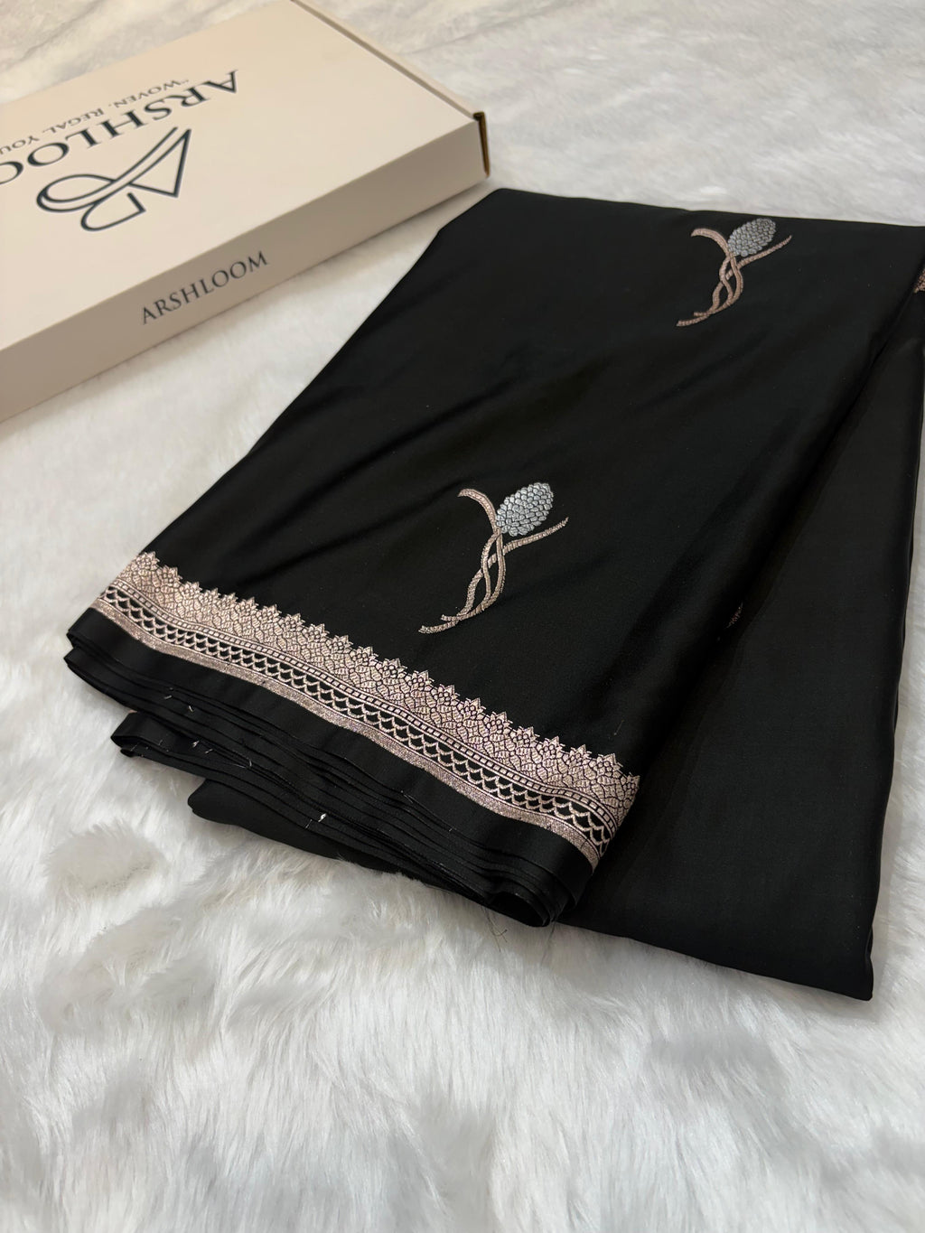 Black Shades Mashru Motifs Silk Saree