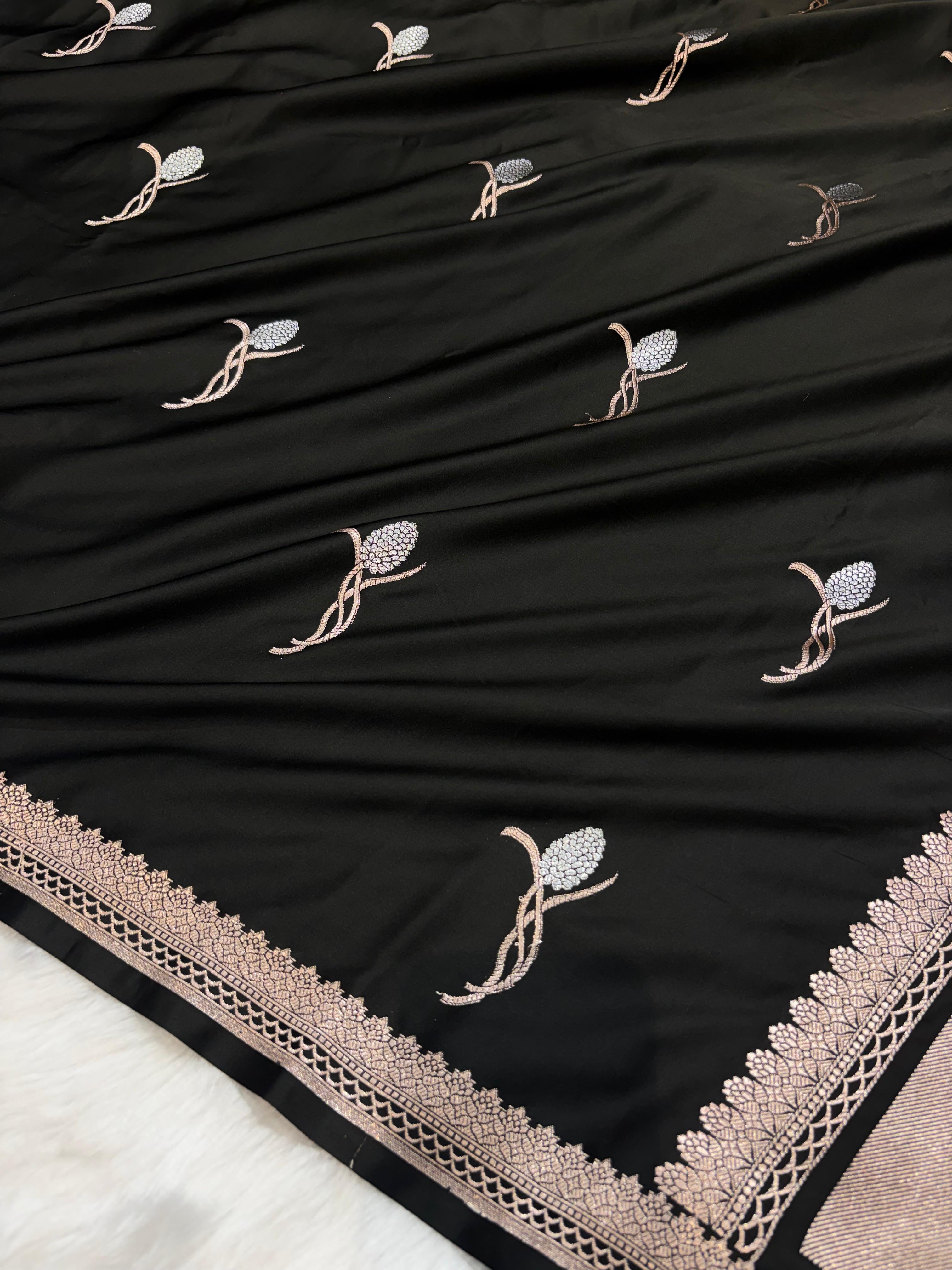 Black Shades Mashru Motifs Silk Saree
