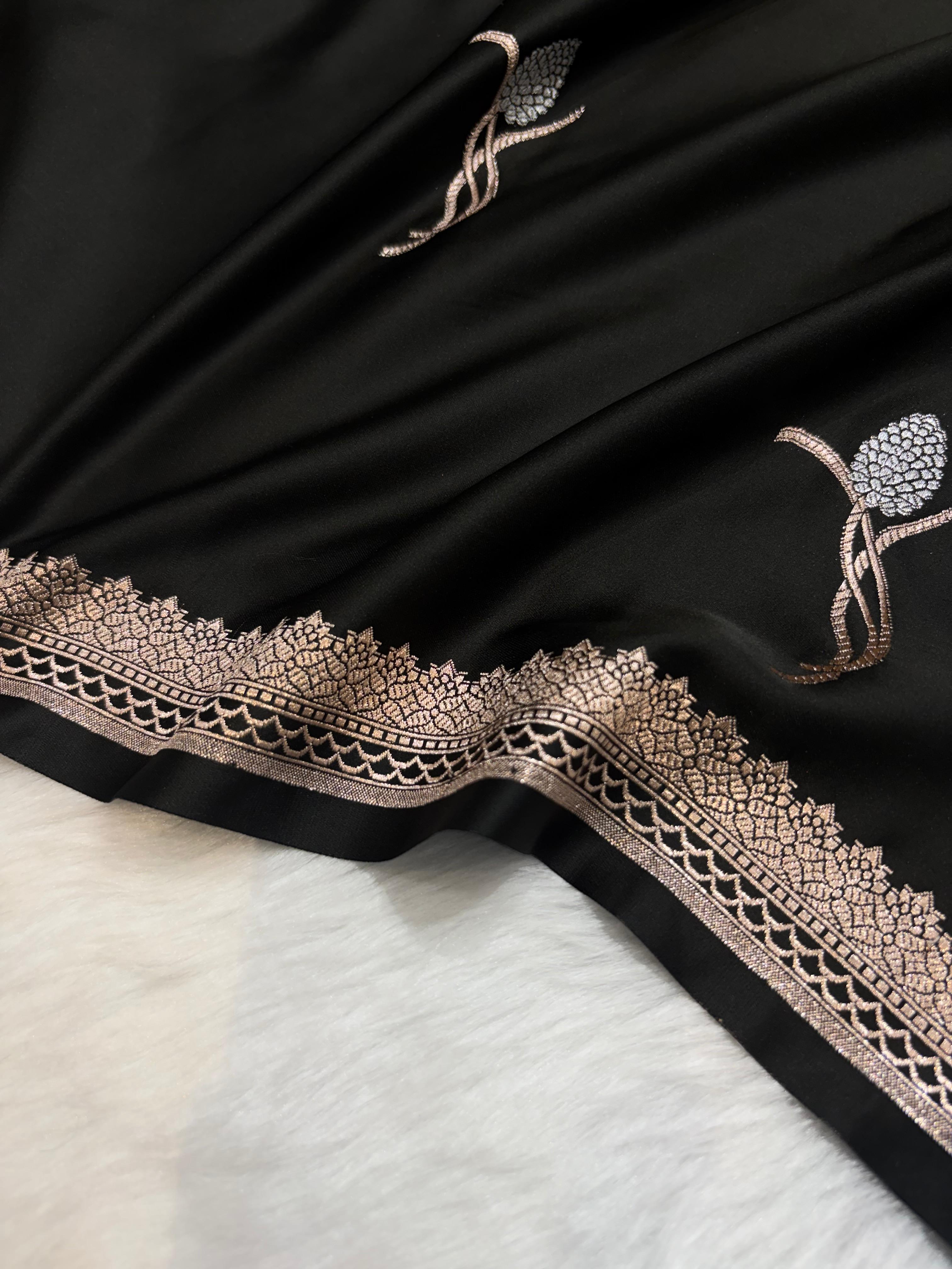 Black Shades Mashru Motifs Silk Saree
