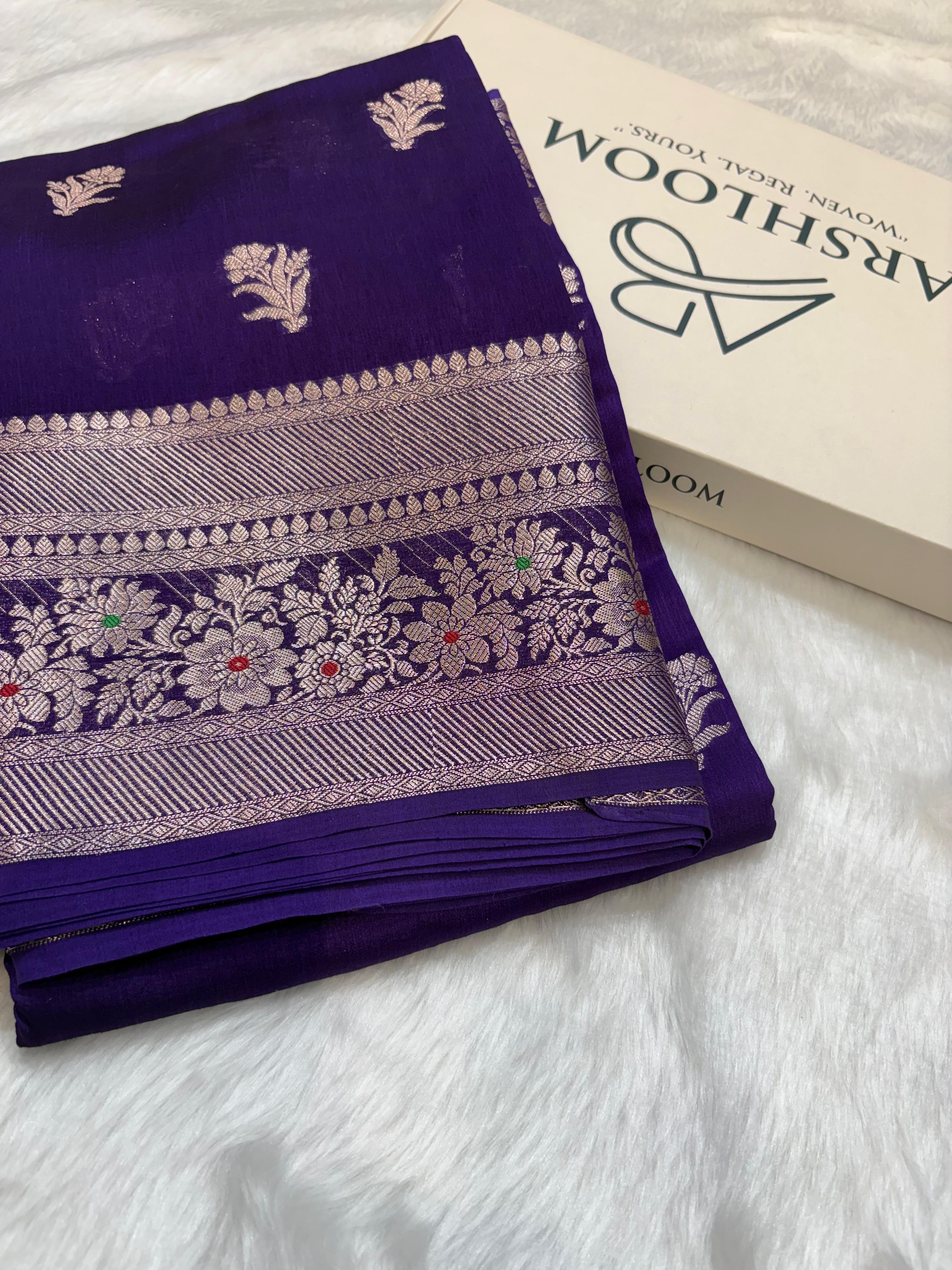 Purple Shade Minakari Pure Caramel Silk Saree