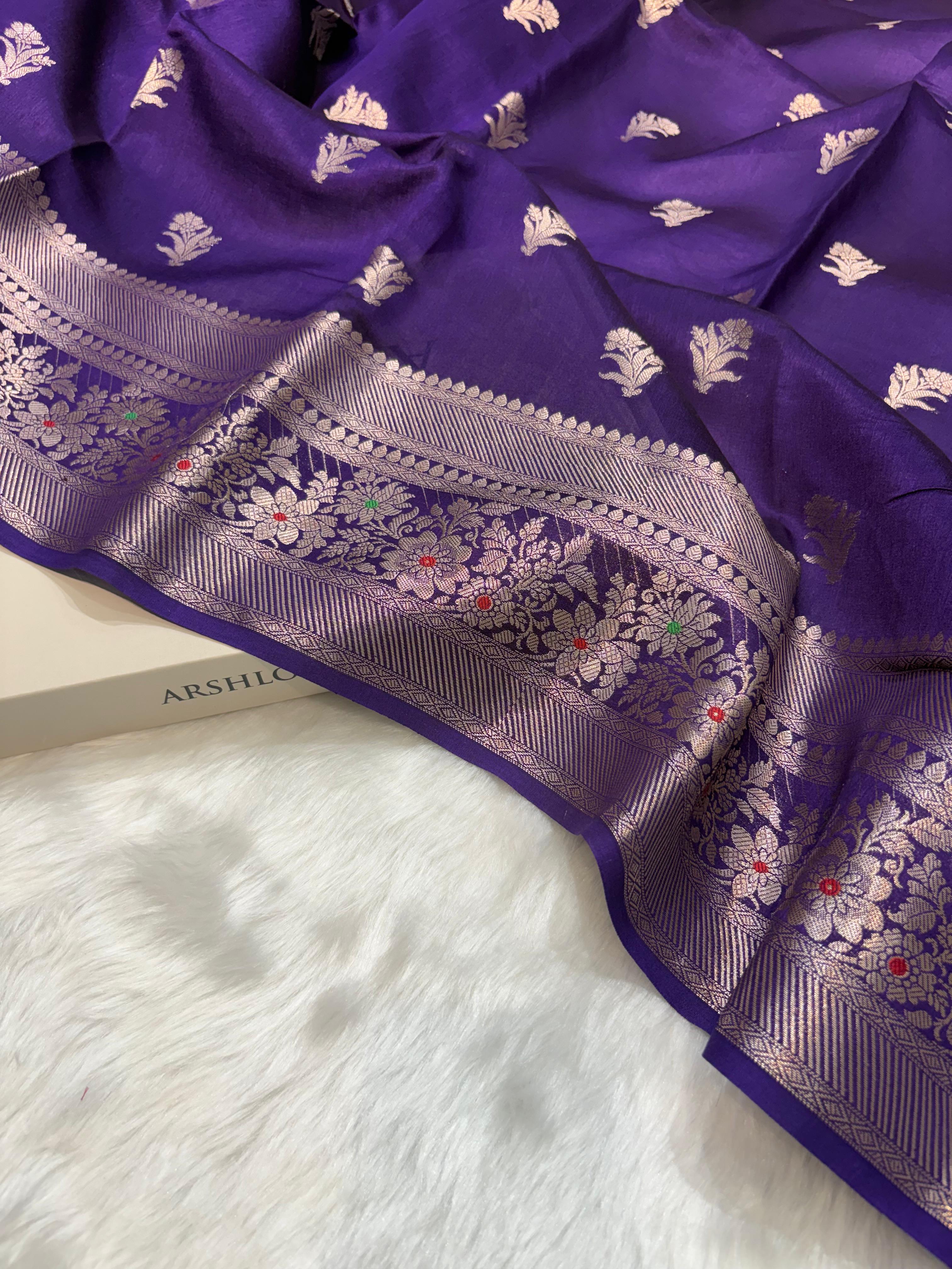 Purple Shade Minakari Pure Caramel Silk Saree