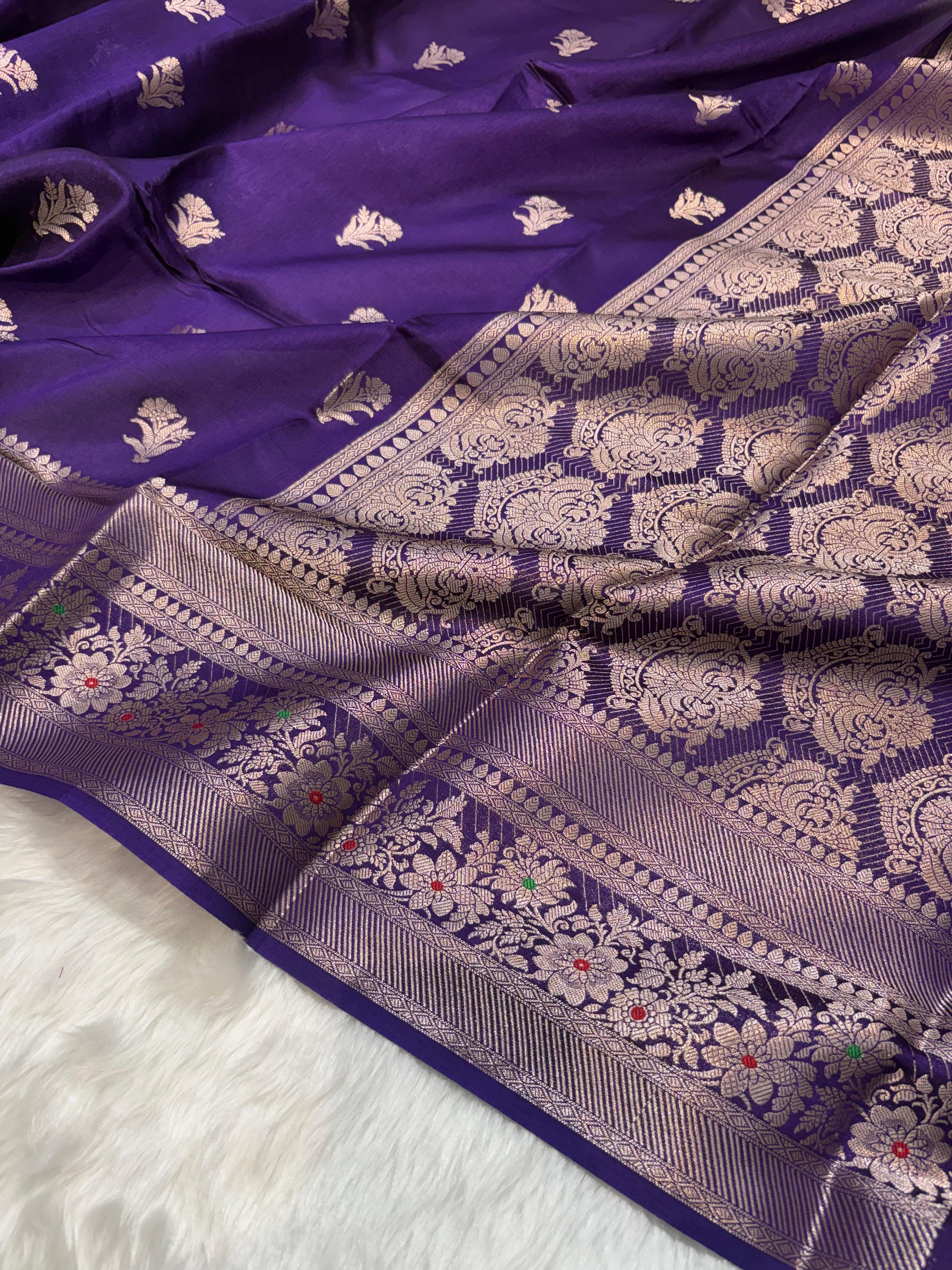 Purple Shade Minakari Pure Caramel Silk Saree