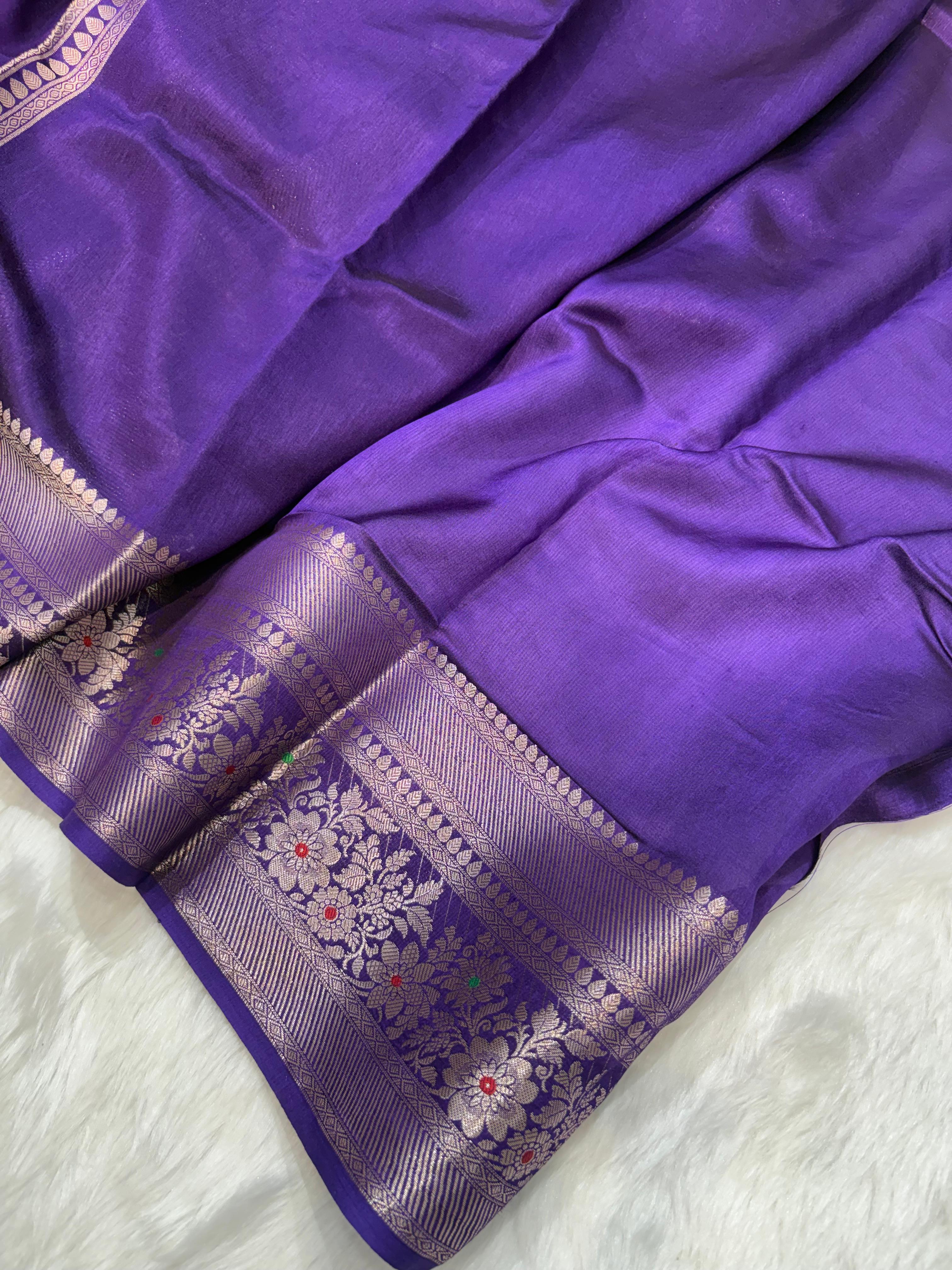 Purple Shade Minakari Pure Caramel Silk Saree