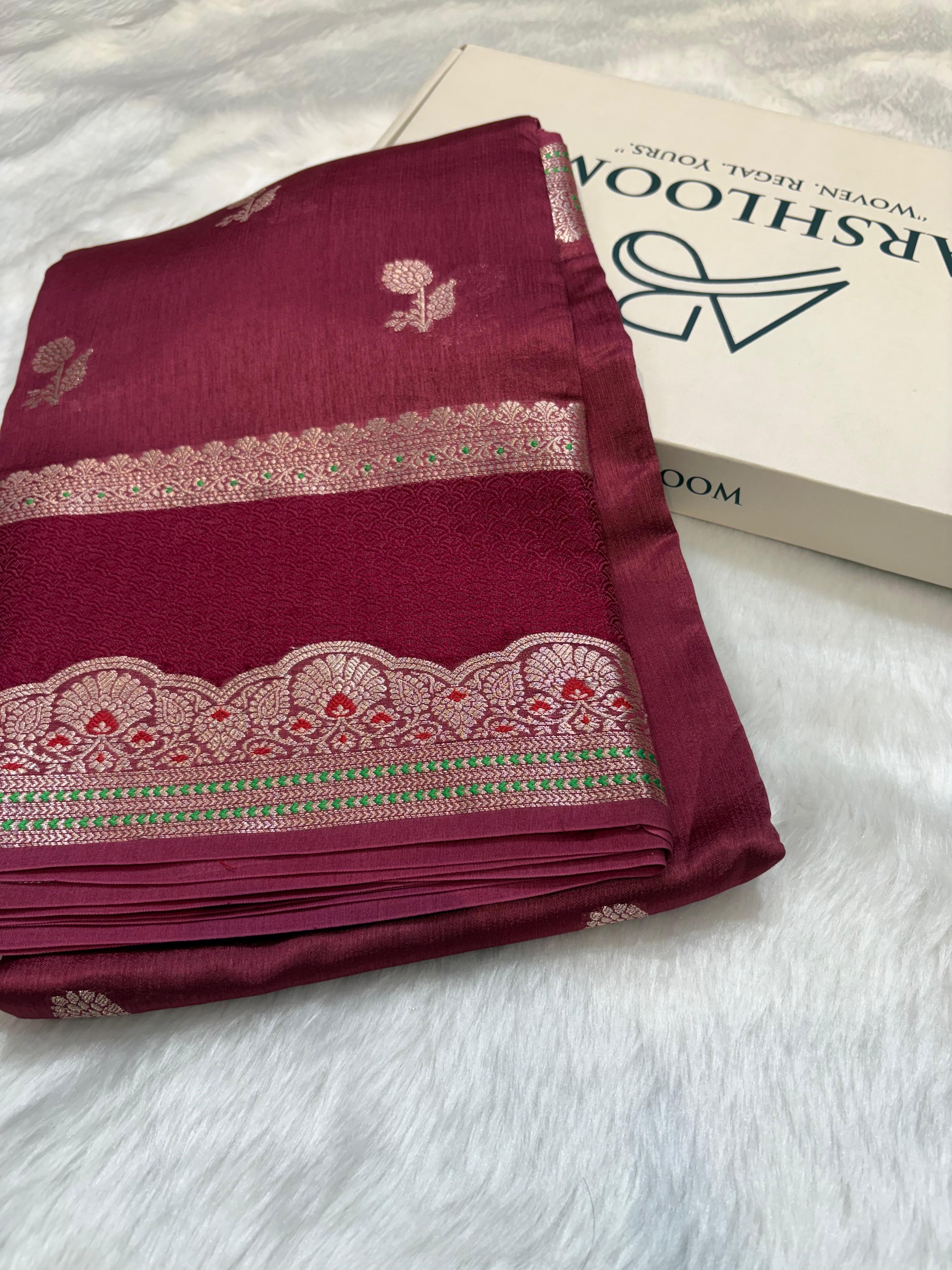Ombre Pink Shade Minakari Pure Caramel Silk Saree