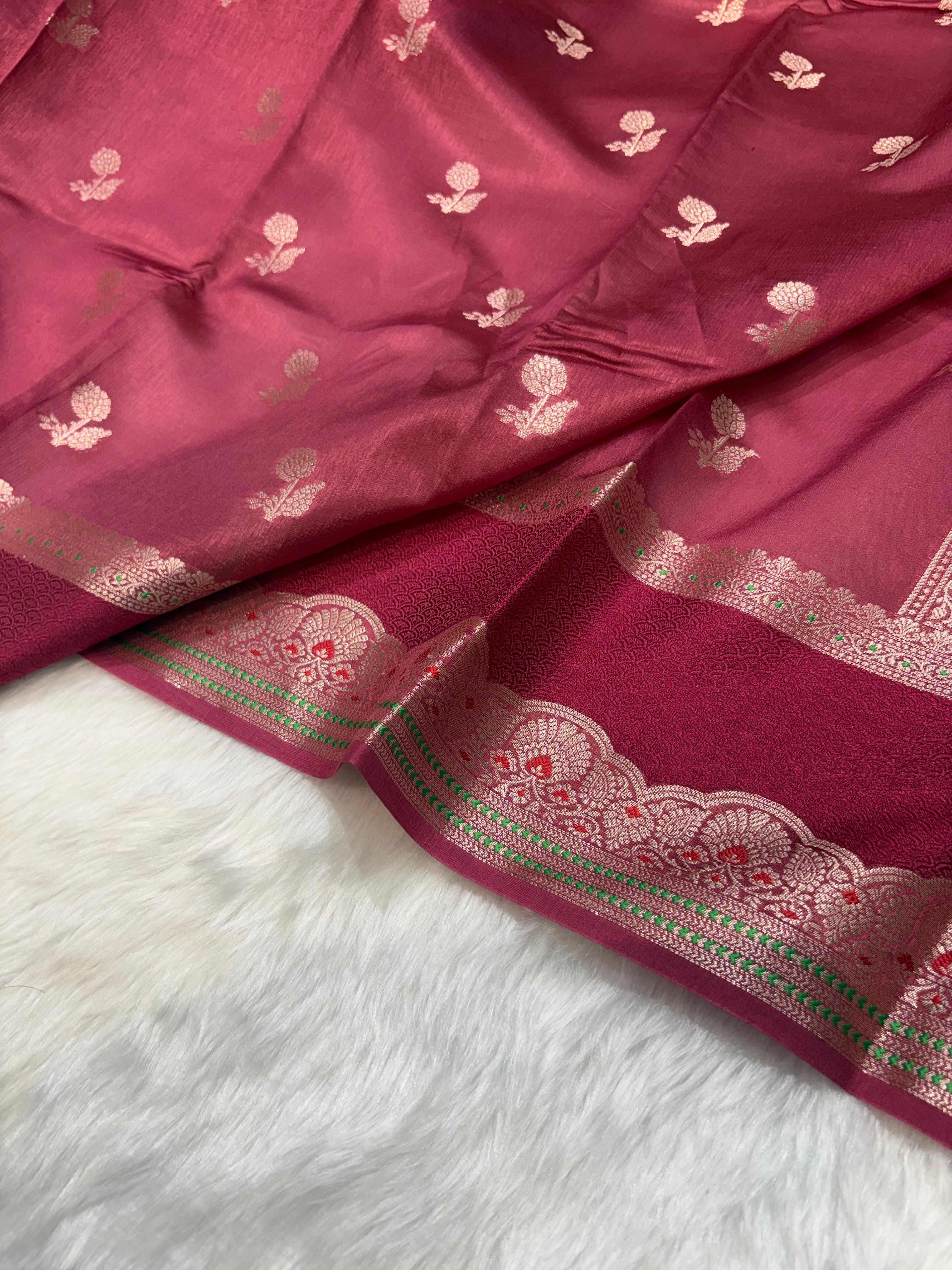 Ombre Pink Shade Minakari Pure Caramel Silk Saree