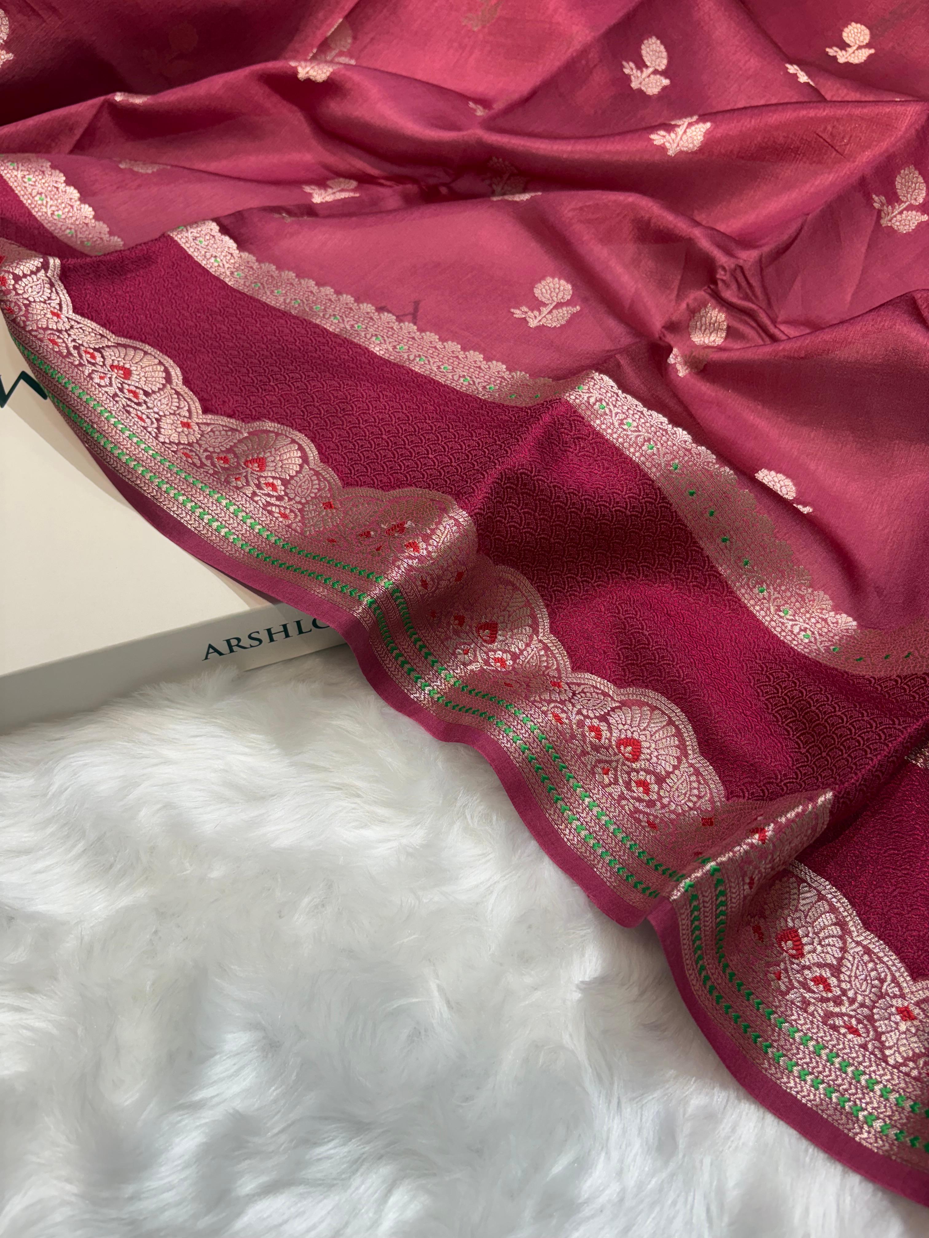 Ombre Pink Shade Minakari Pure Caramel Silk Saree