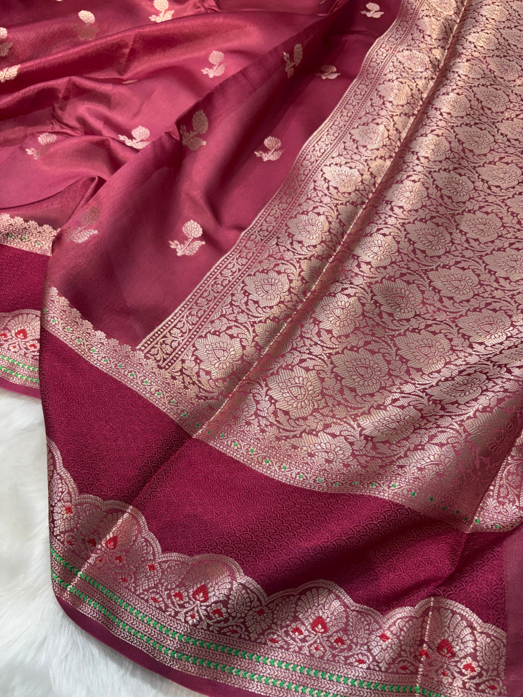 Ombre Pink Shade Minakari Pure Caramel Silk Saree