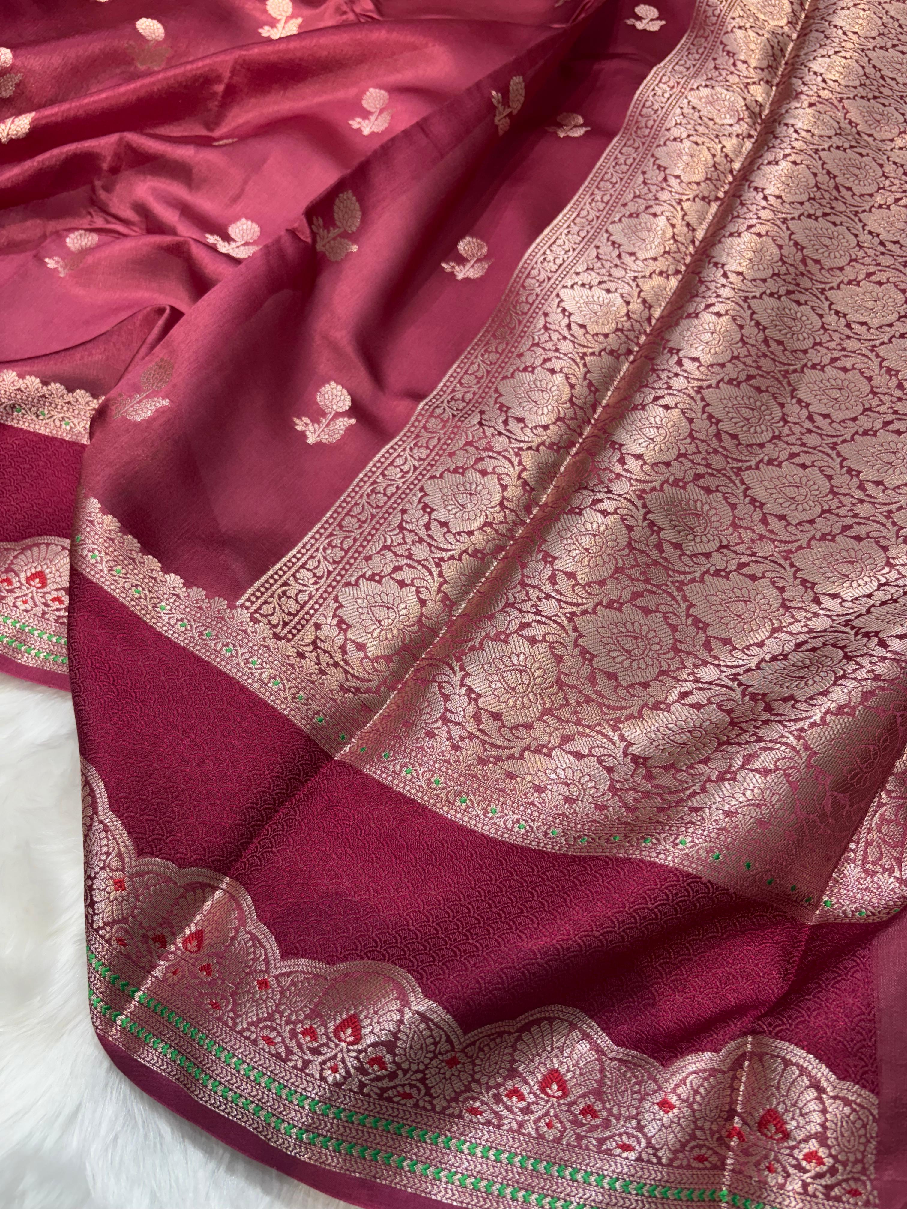 Ombre Pink Shade Minakari Pure Caramel Silk Saree