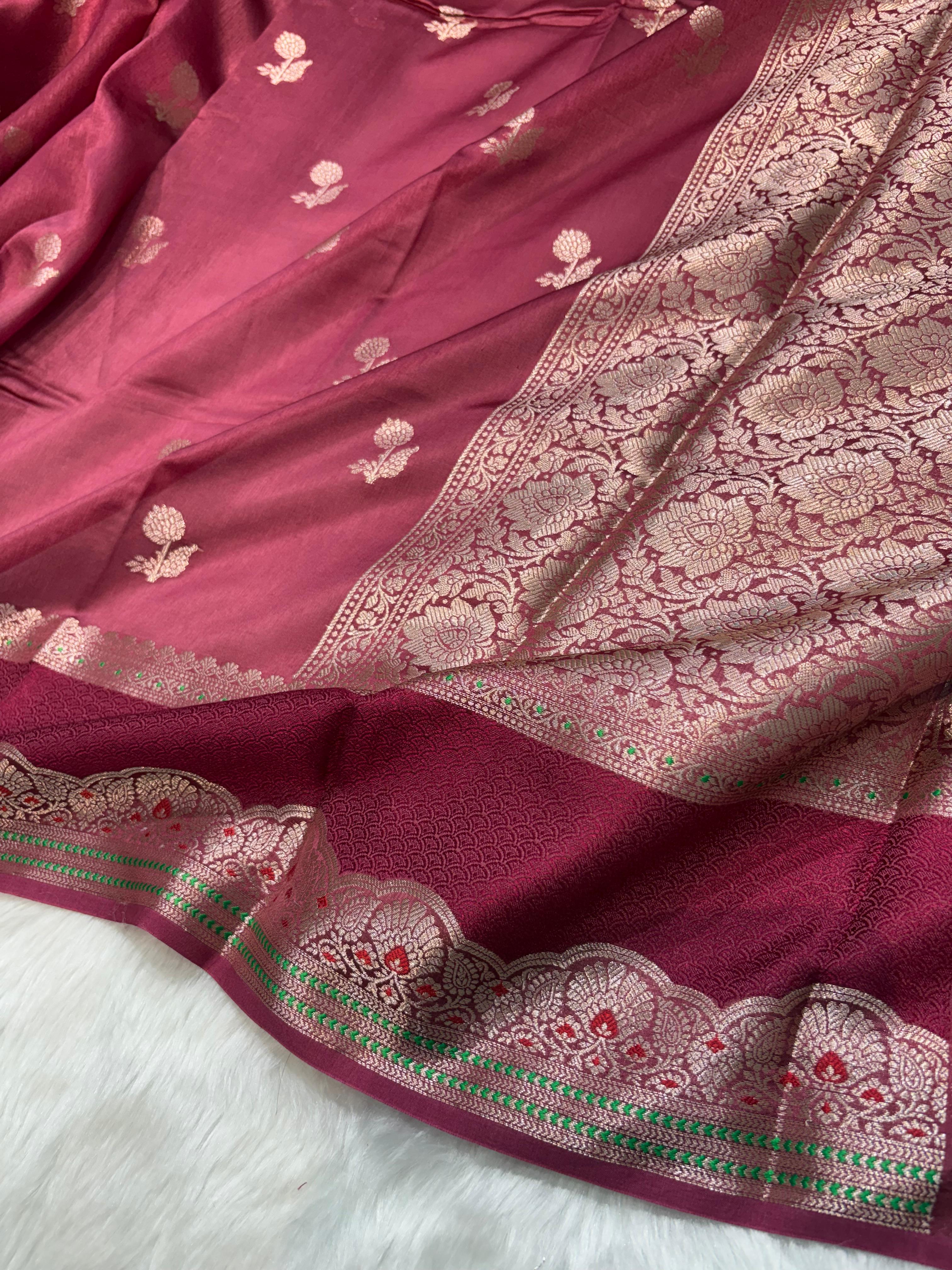 Ombre Pink Shade Minakari Pure Caramel Silk Saree