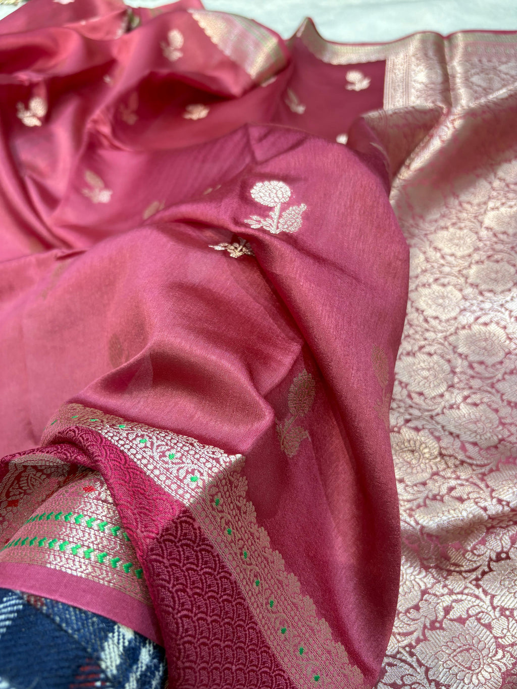 Ombre Pink Shade Minakari Pure Caramel Silk Saree