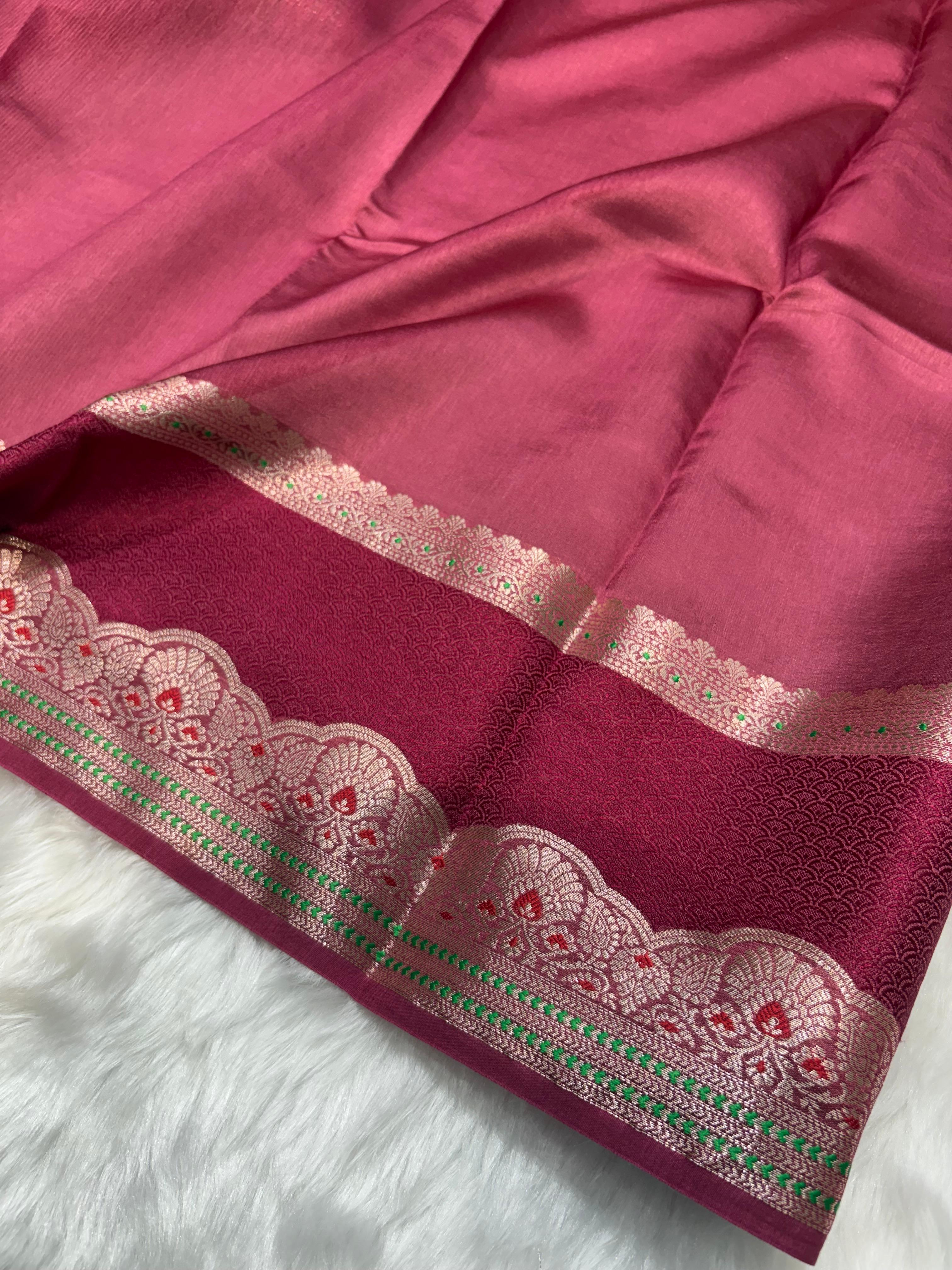 Ombre Pink Shade Minakari Pure Caramel Silk Saree