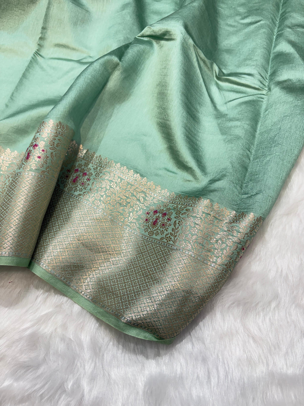Sage Mint Shade Minakari Pure Caramel Silk Saree