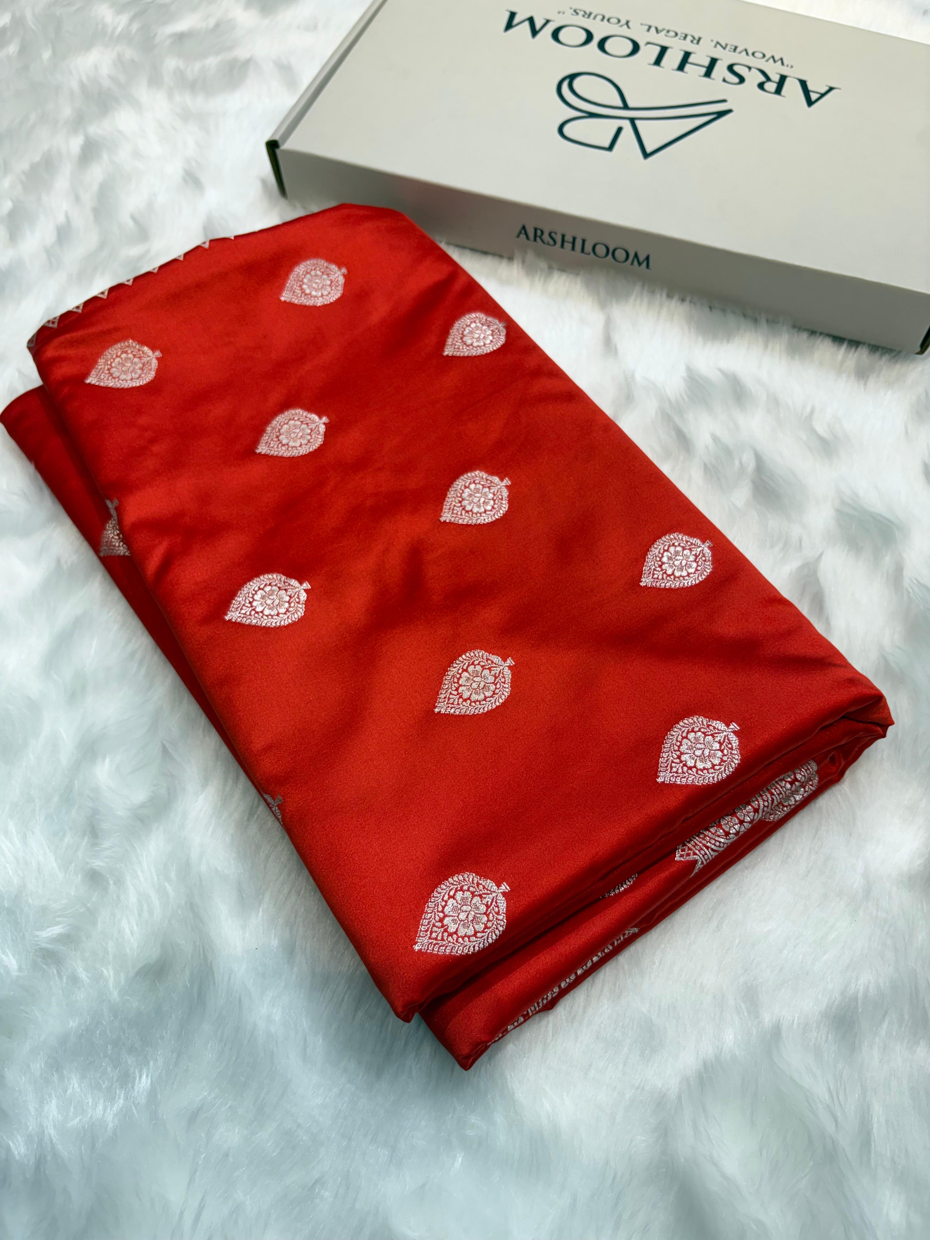 Banarasi Orange Mashru Boota Silk Saree