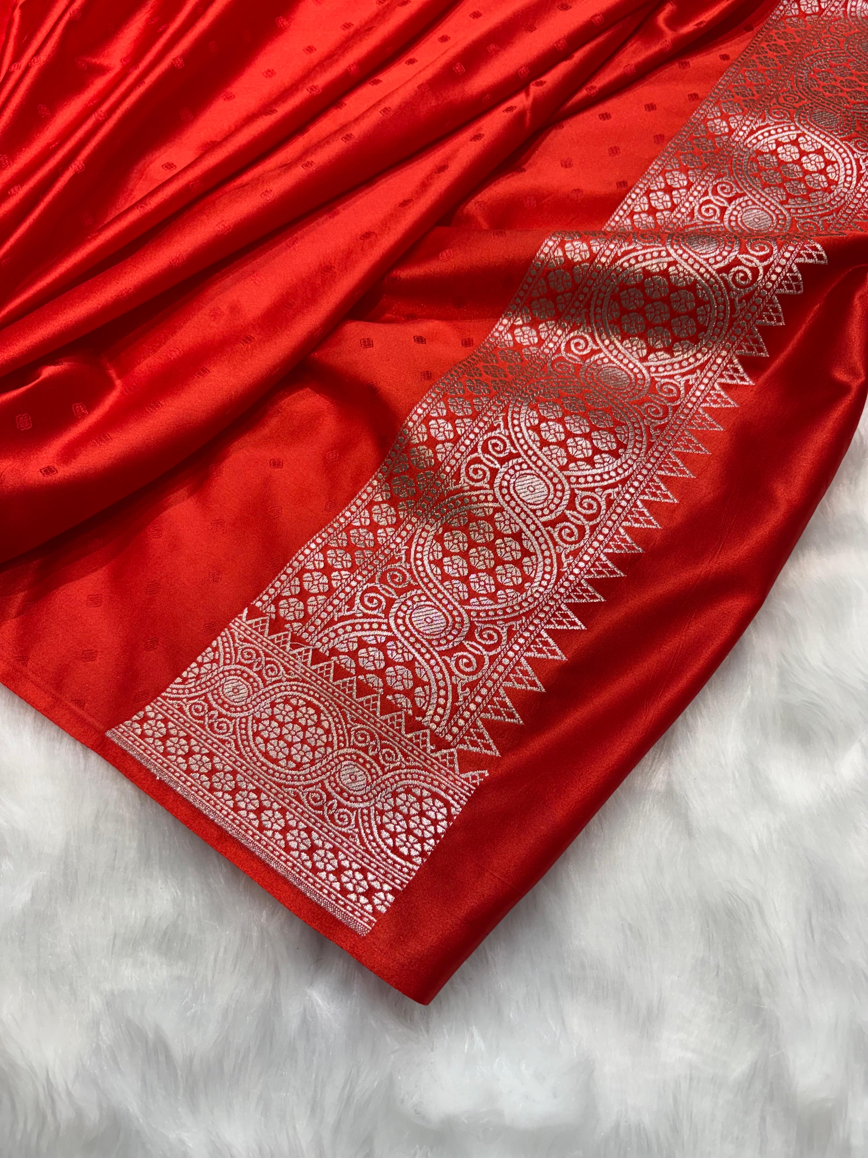 Banarasi Orange Mashru Boota Silk Saree