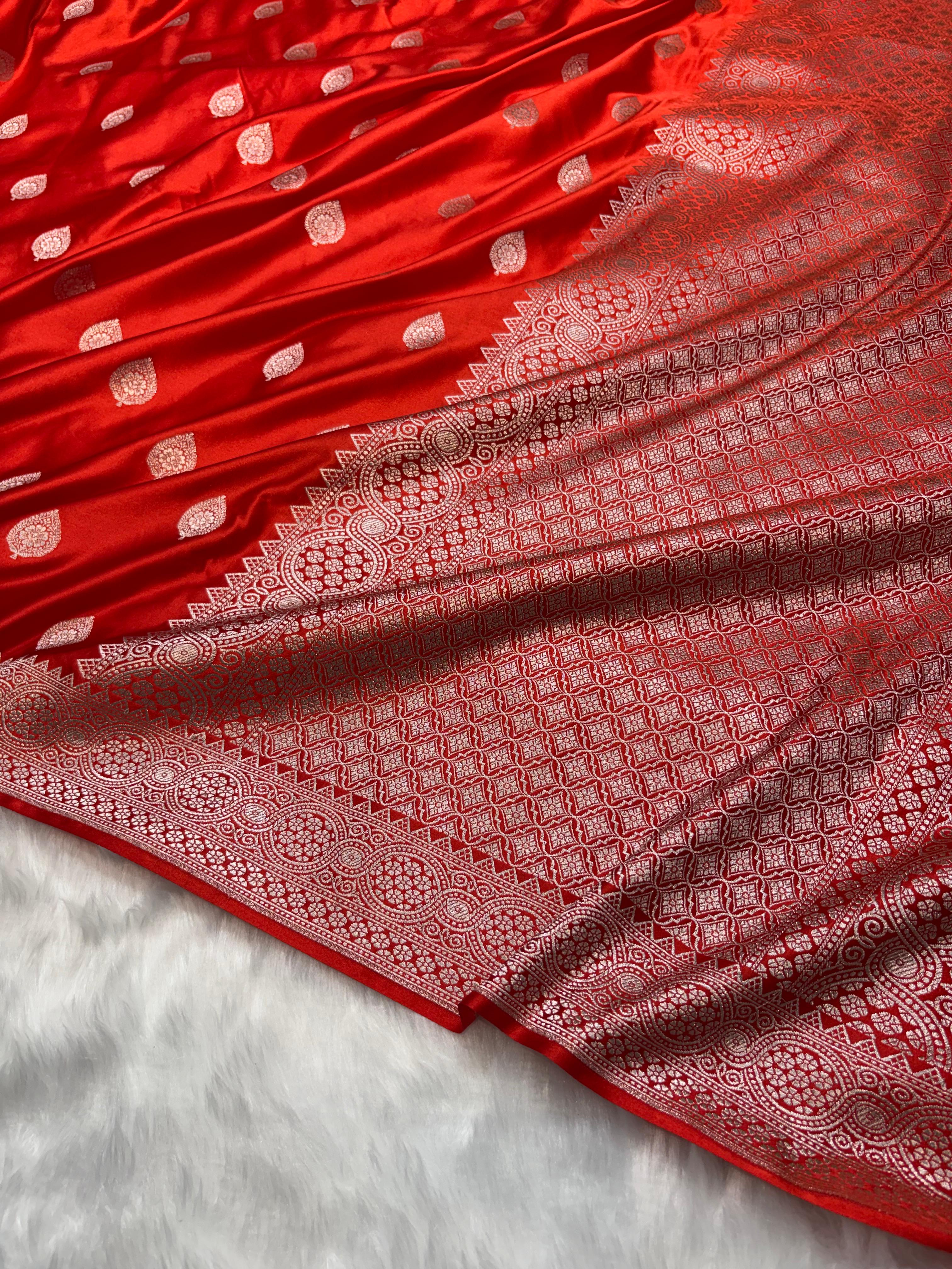 Banarasi Orange Mashru Boota Silk Saree