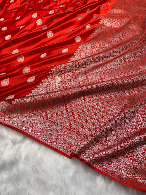 Banarasi Orange Mashru Boota Silk Saree
