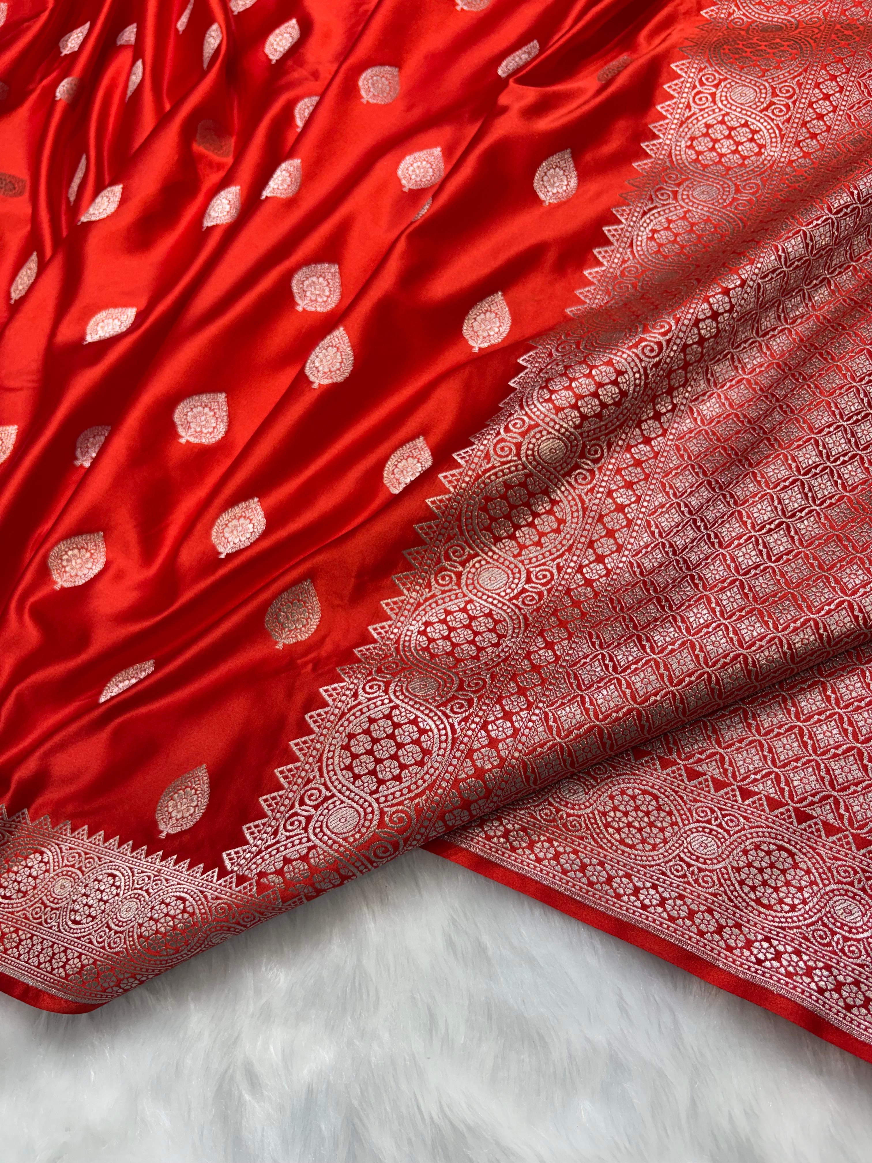 Banarasi Orange Mashru Boota Silk Saree