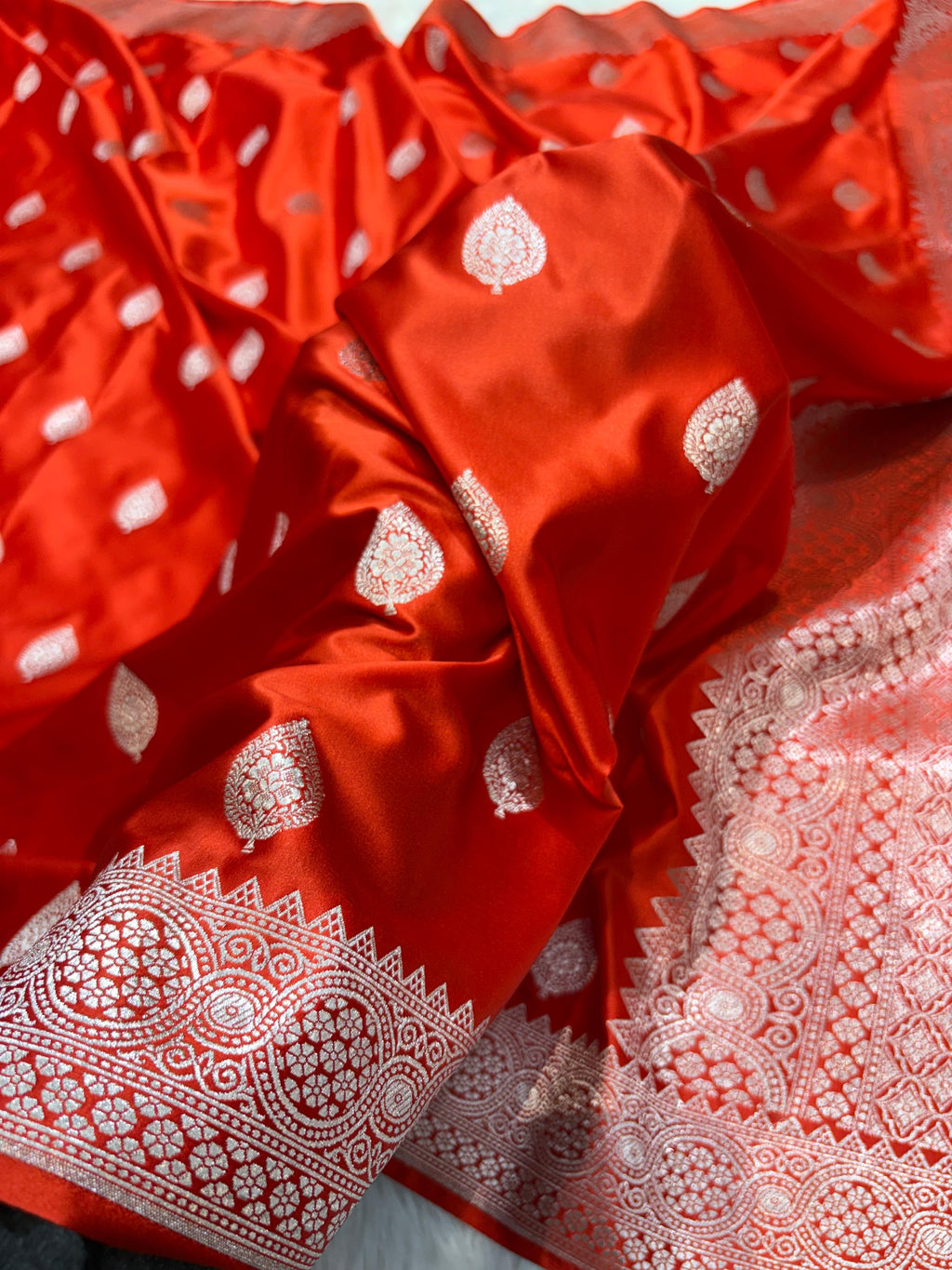 Banarasi Orange Mashru Boota Silk Saree