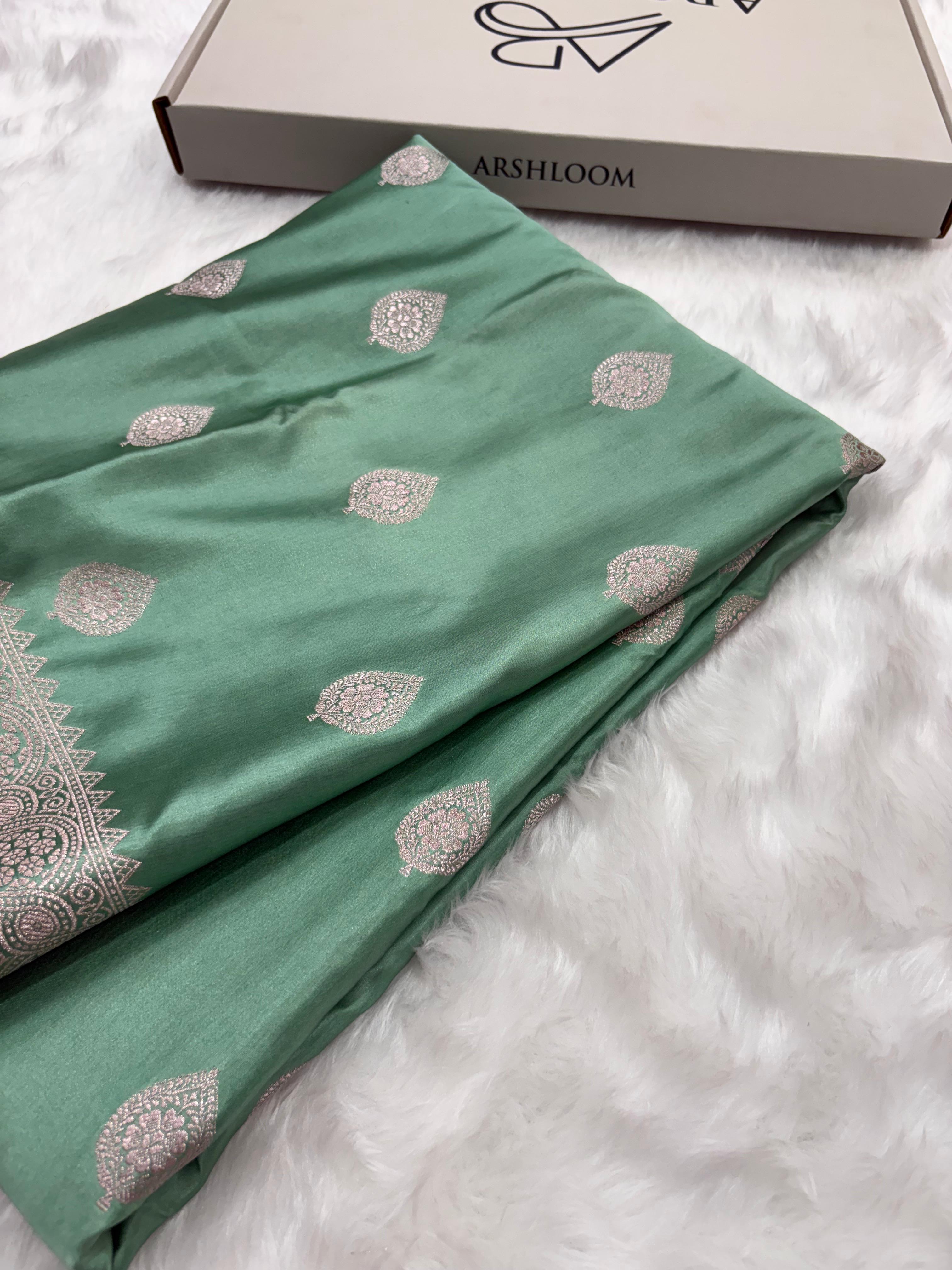 Banarasi Sea-green Mashru Boota Silk Saree