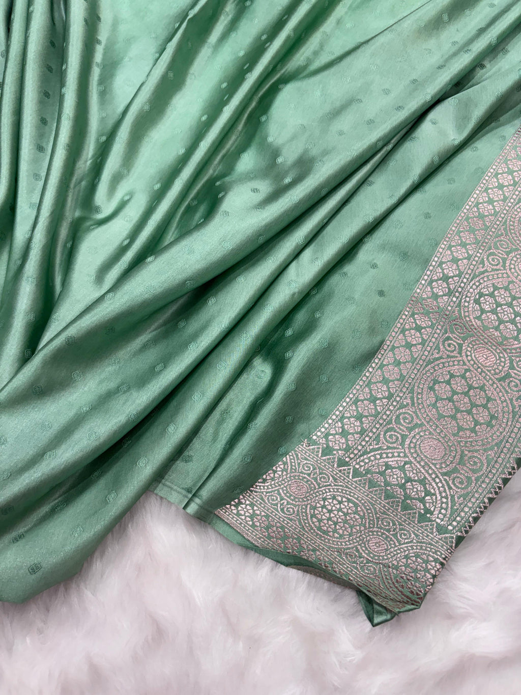 Banarasi Sea-green Mashru Boota Silk Saree
