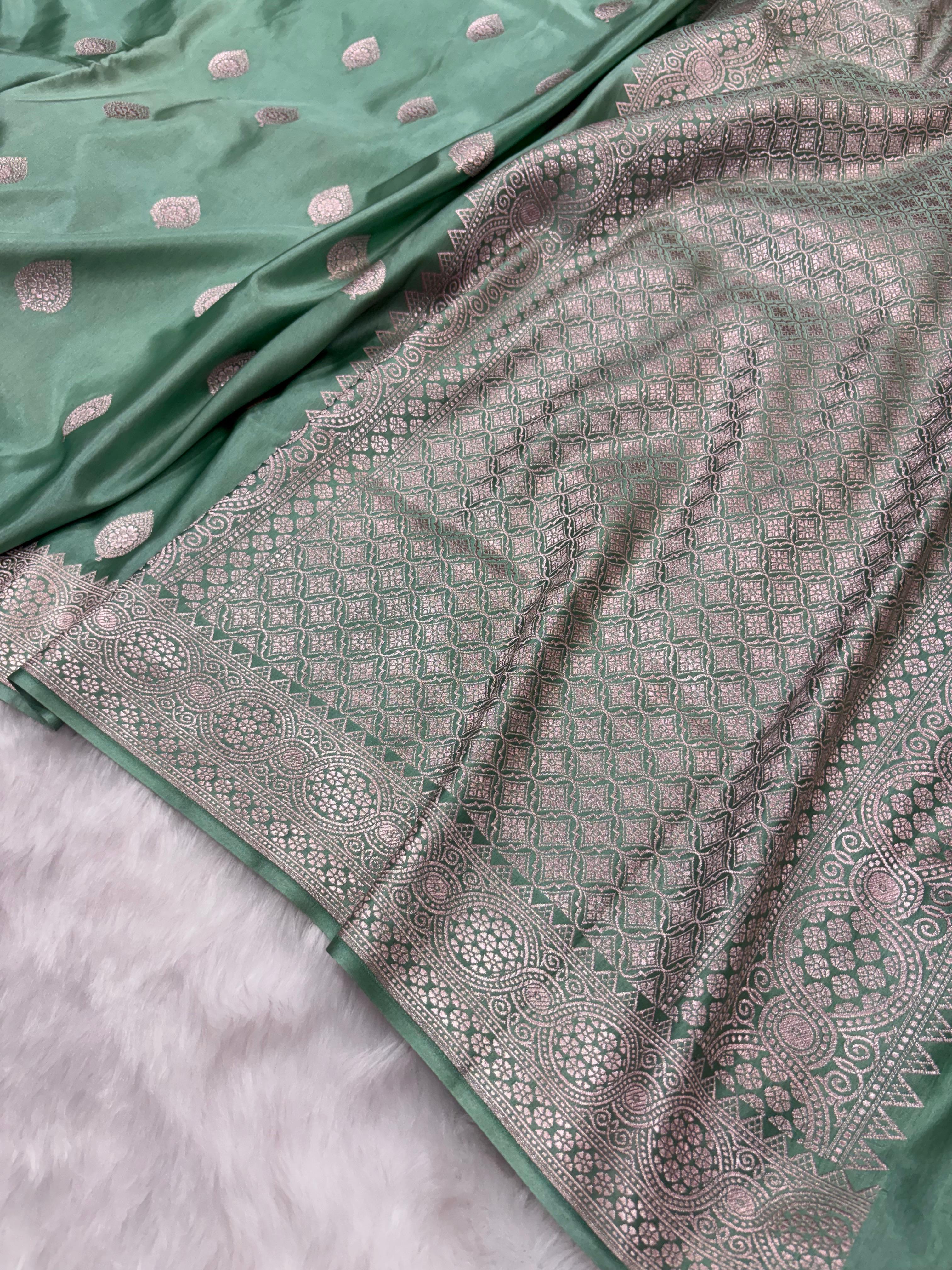 Banarasi Sea-green Mashru Boota Silk Saree