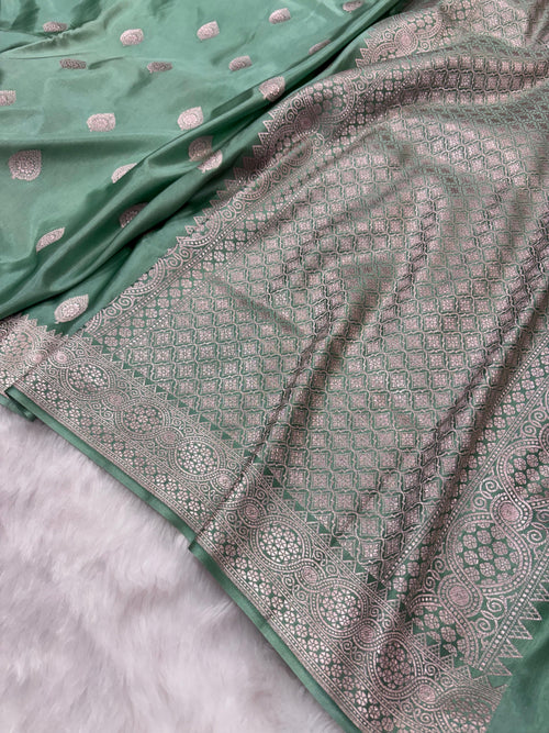 Banarasi Sea-green Mashru Boota Silk Saree