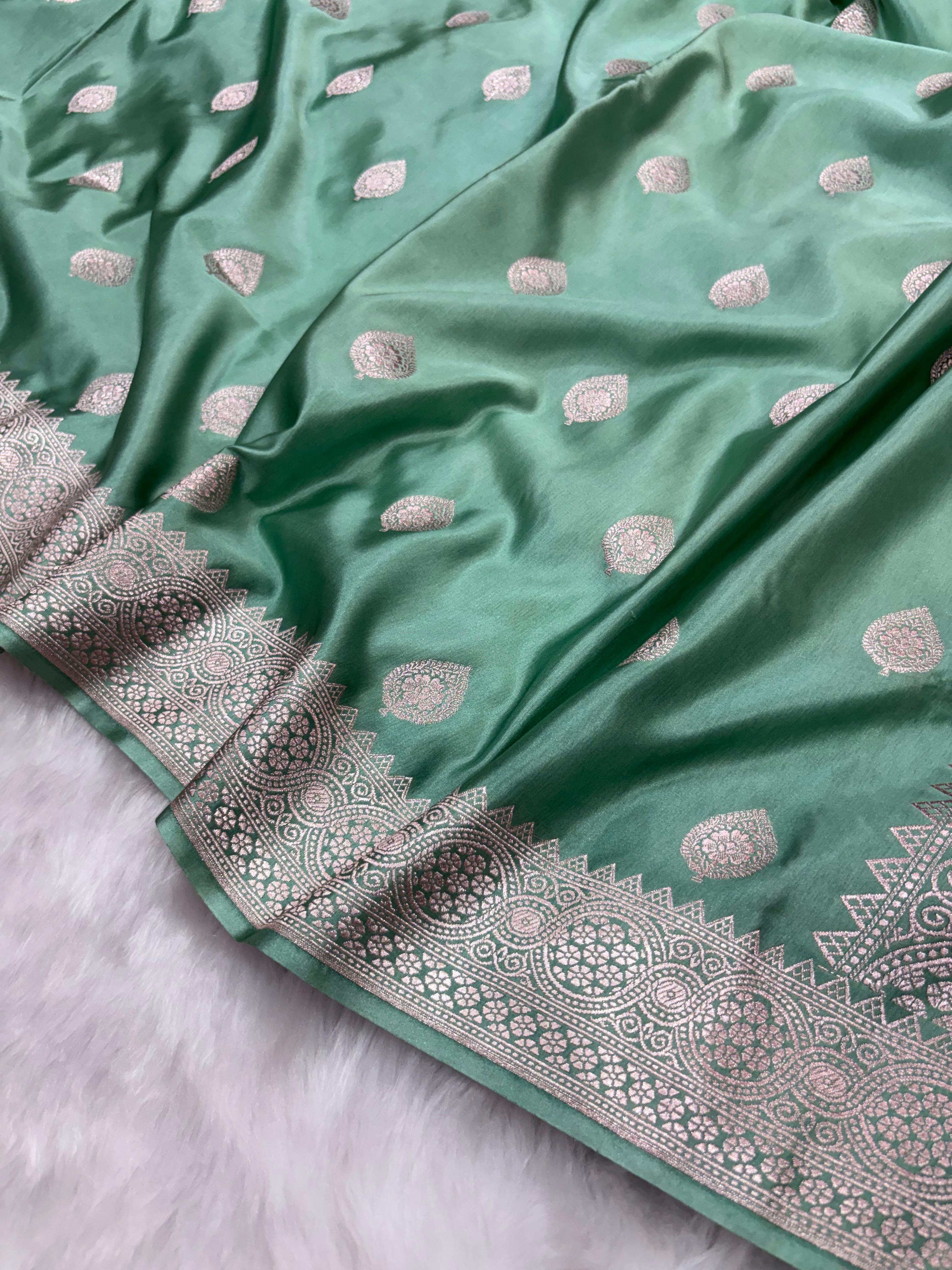 Banarasi Sea-green Mashru Boota Silk Saree
