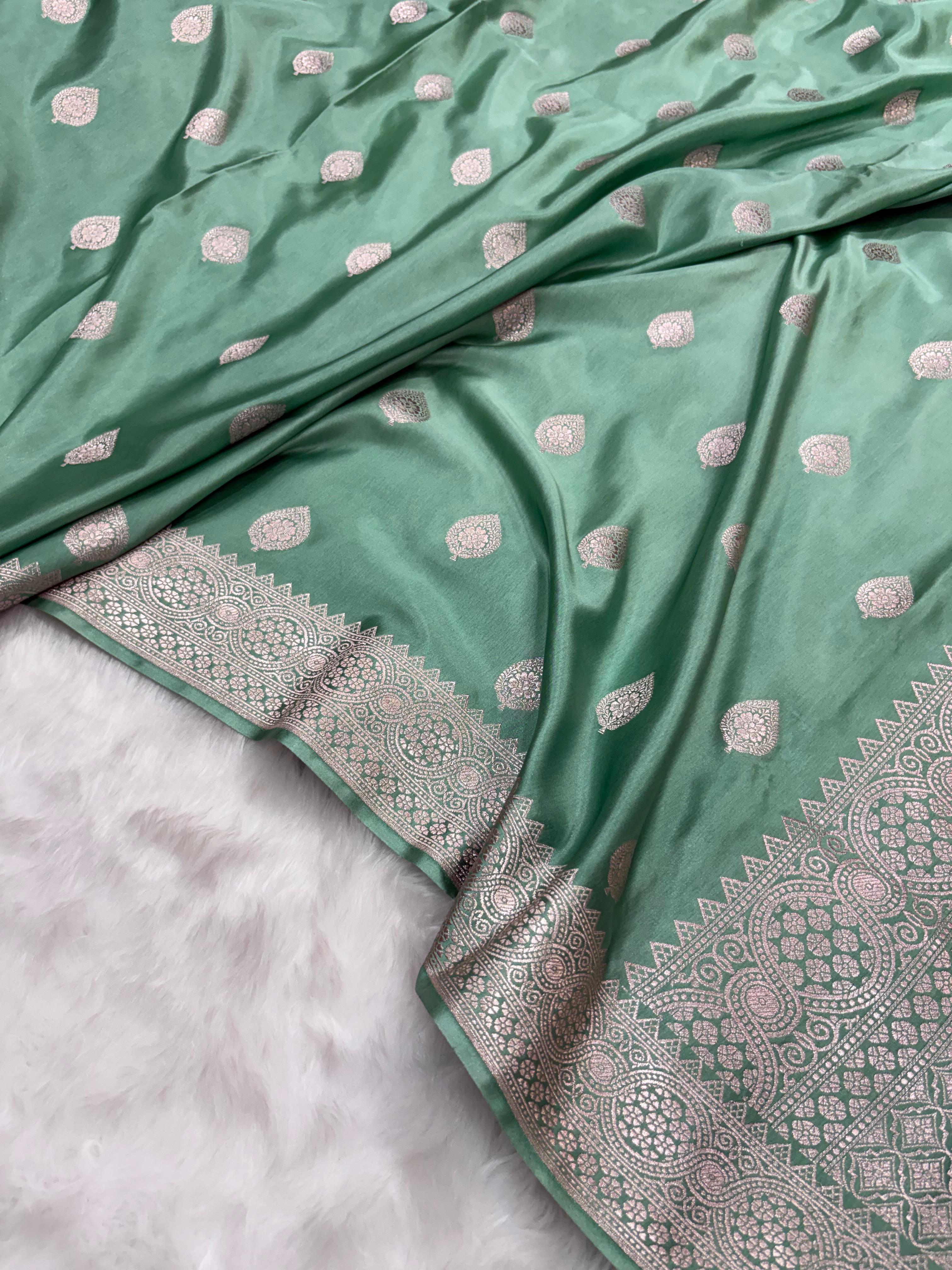 Banarasi Sea-green Mashru Boota Silk Saree