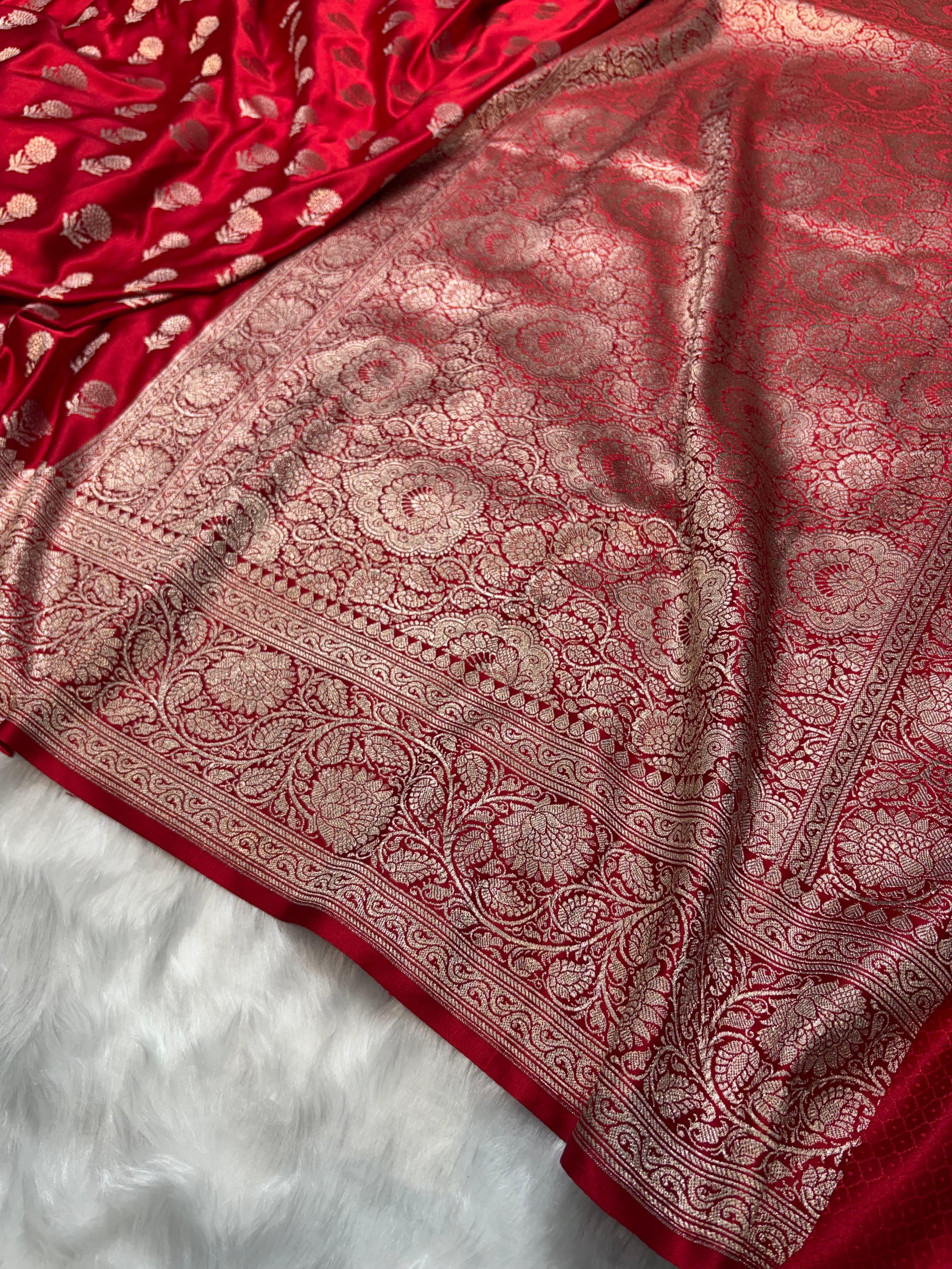 Red Shades Floral Boota Pattern Mashru Silk Saree