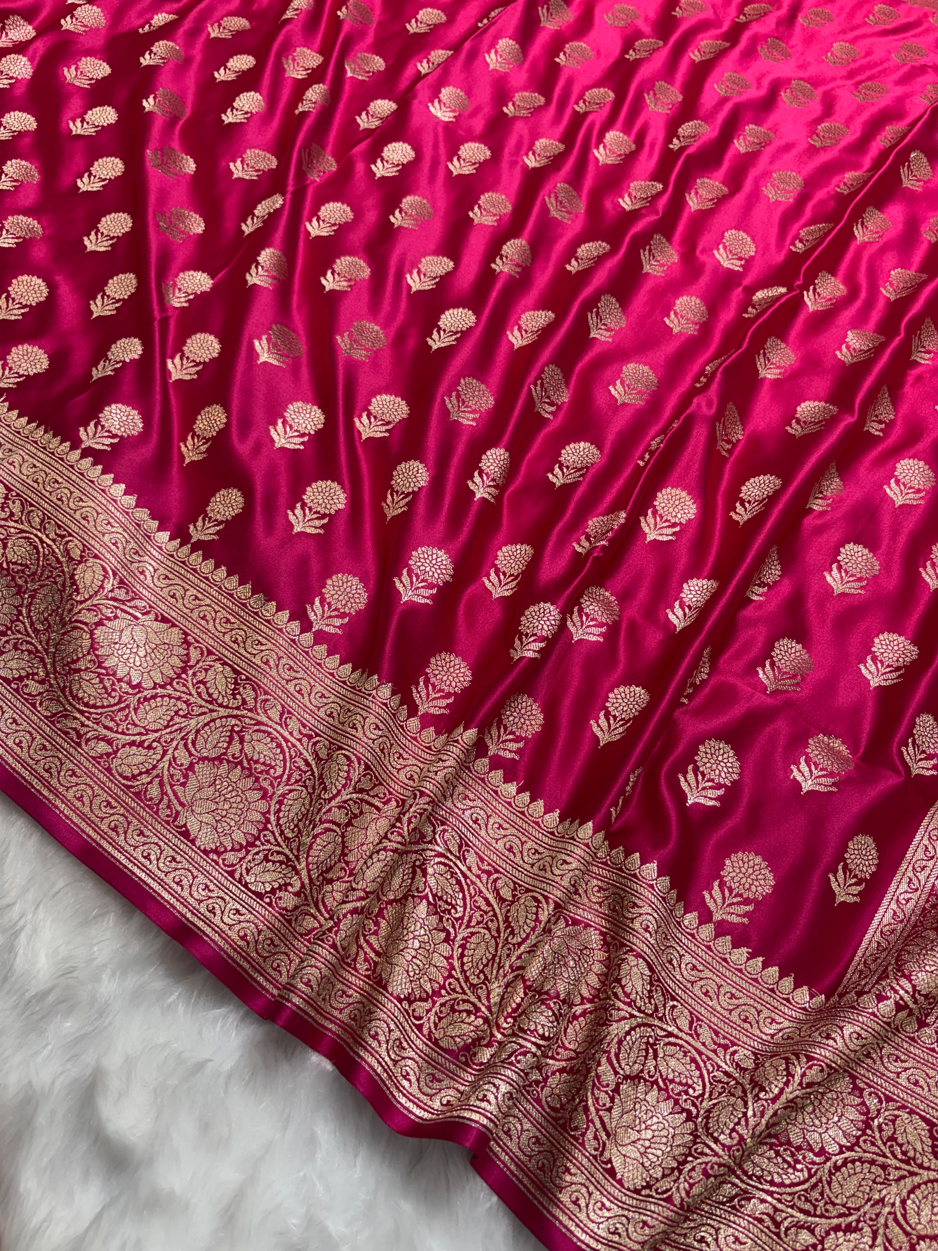 Rani Shades Floral Boota Pattern Mashru Silk Saree