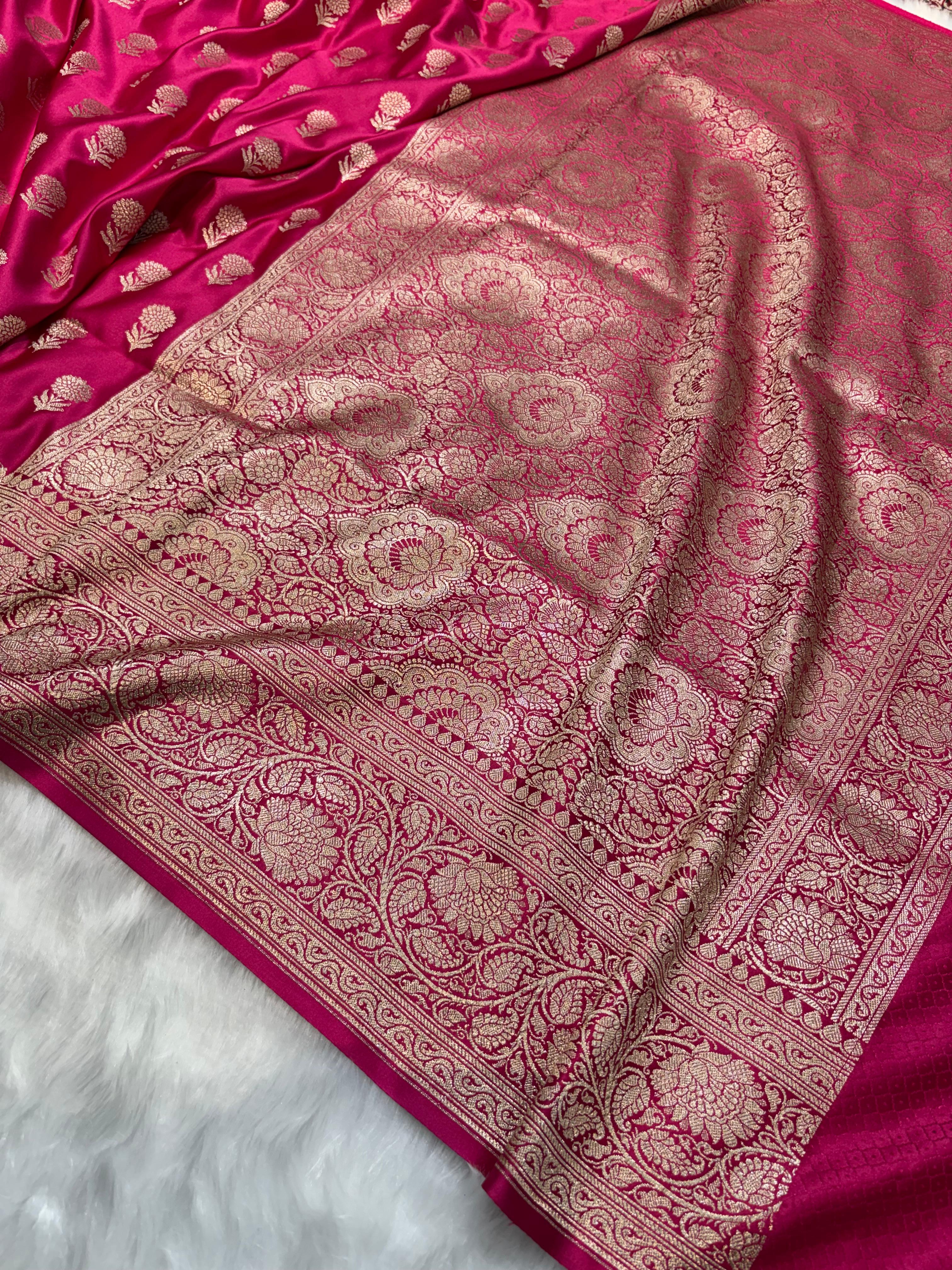 Rani Shades Floral Boota Pattern Mashru Silk Saree