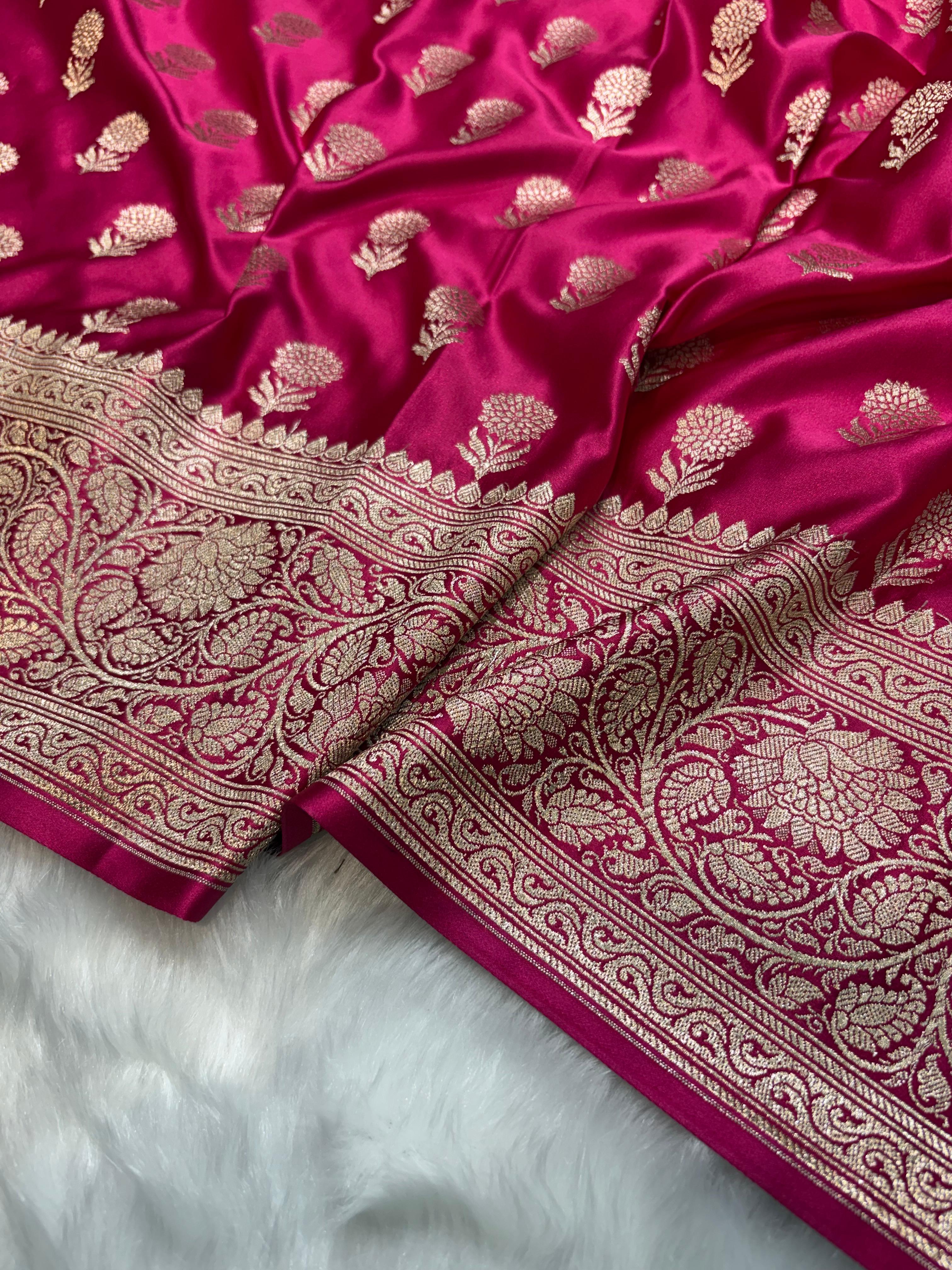 Rani Shades Floral Boota Pattern Mashru Silk Saree