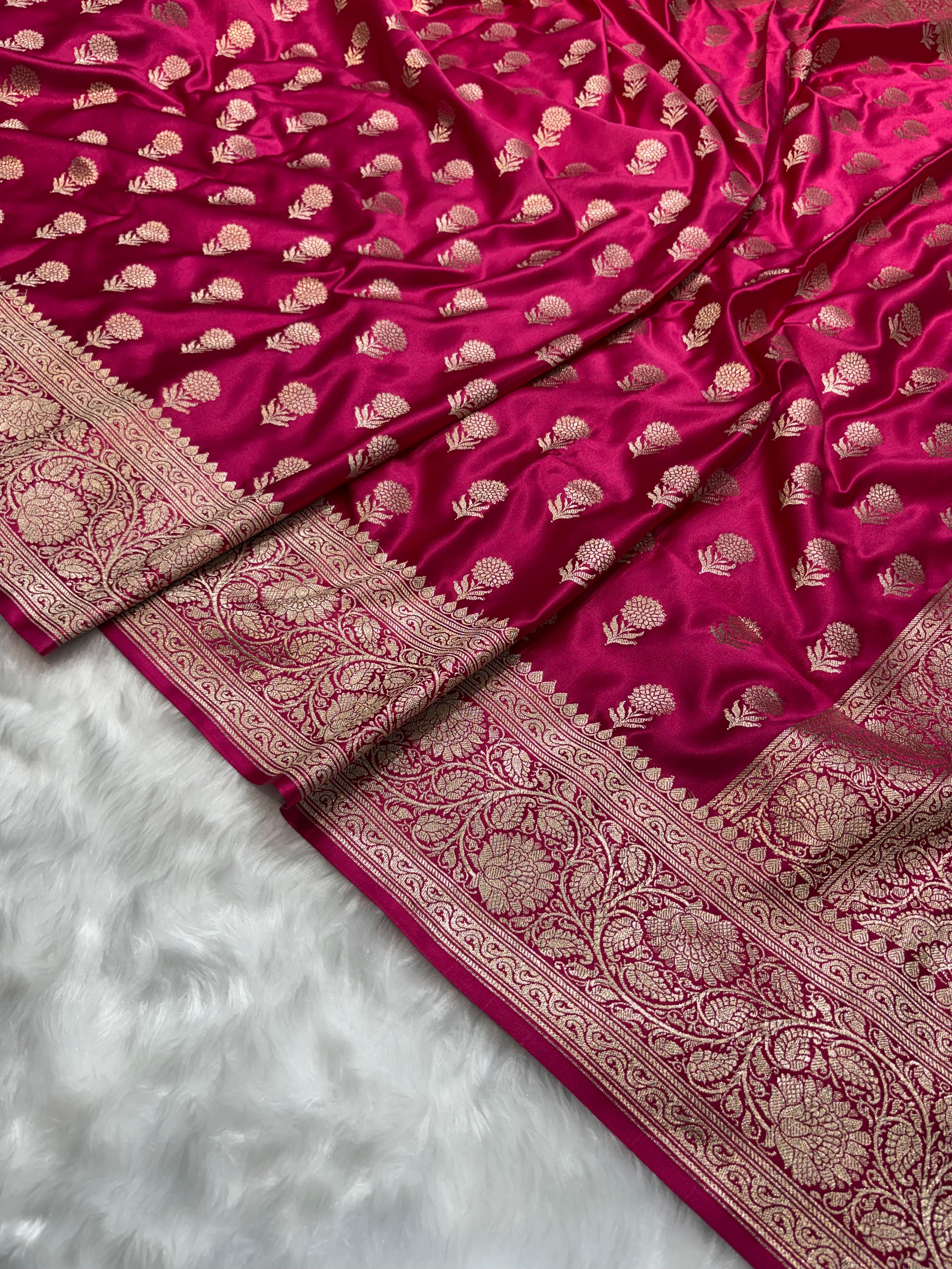 Rani Shades Floral Boota Pattern Mashru Silk Saree