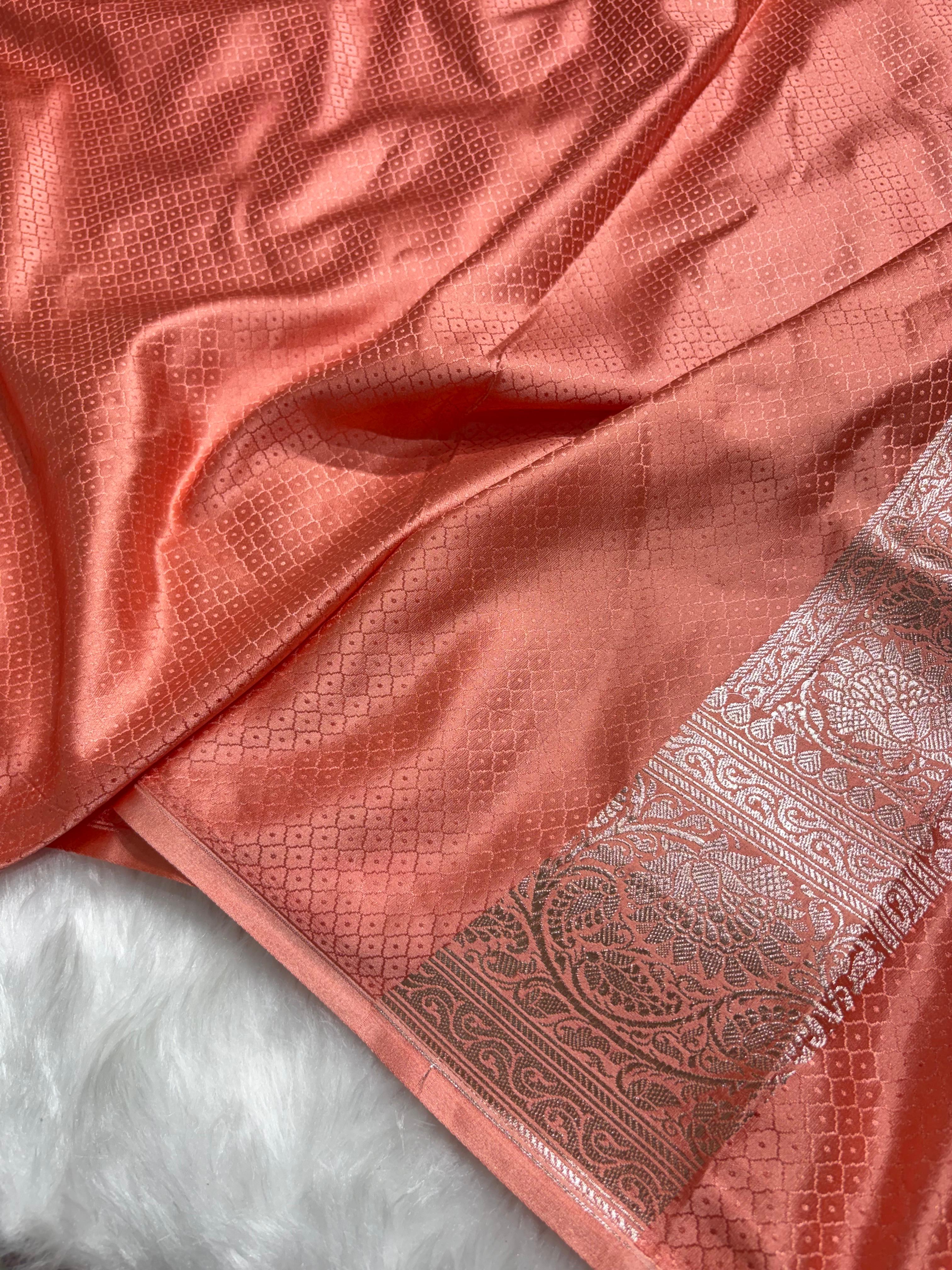 Peach Shades Floral Boota Pattern Mashru Silk Saree