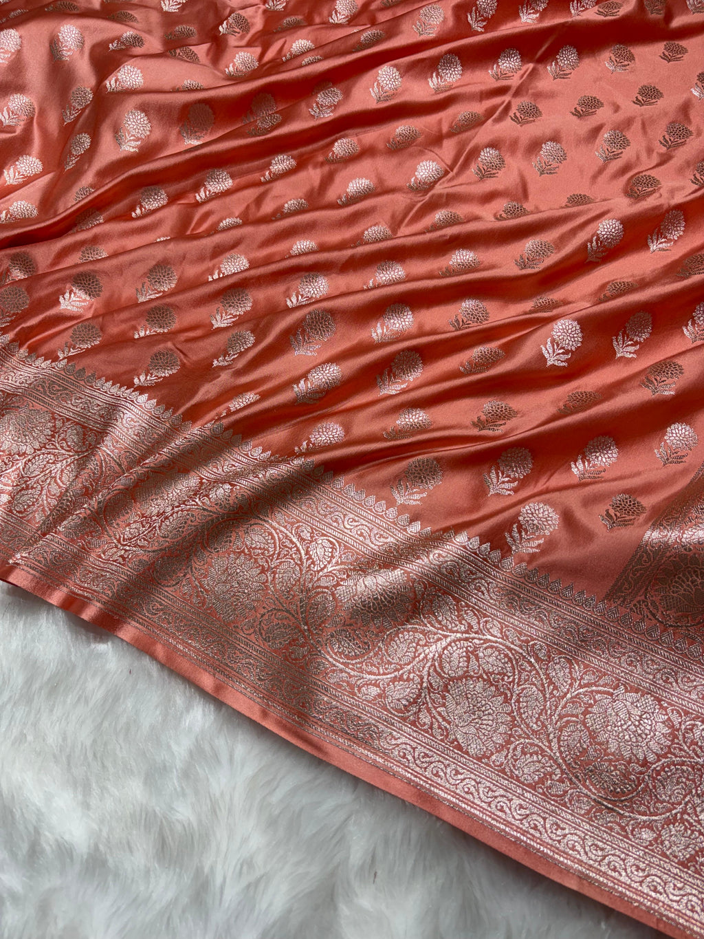 Peach Shades Floral Boota Pattern Mashru Silk Saree