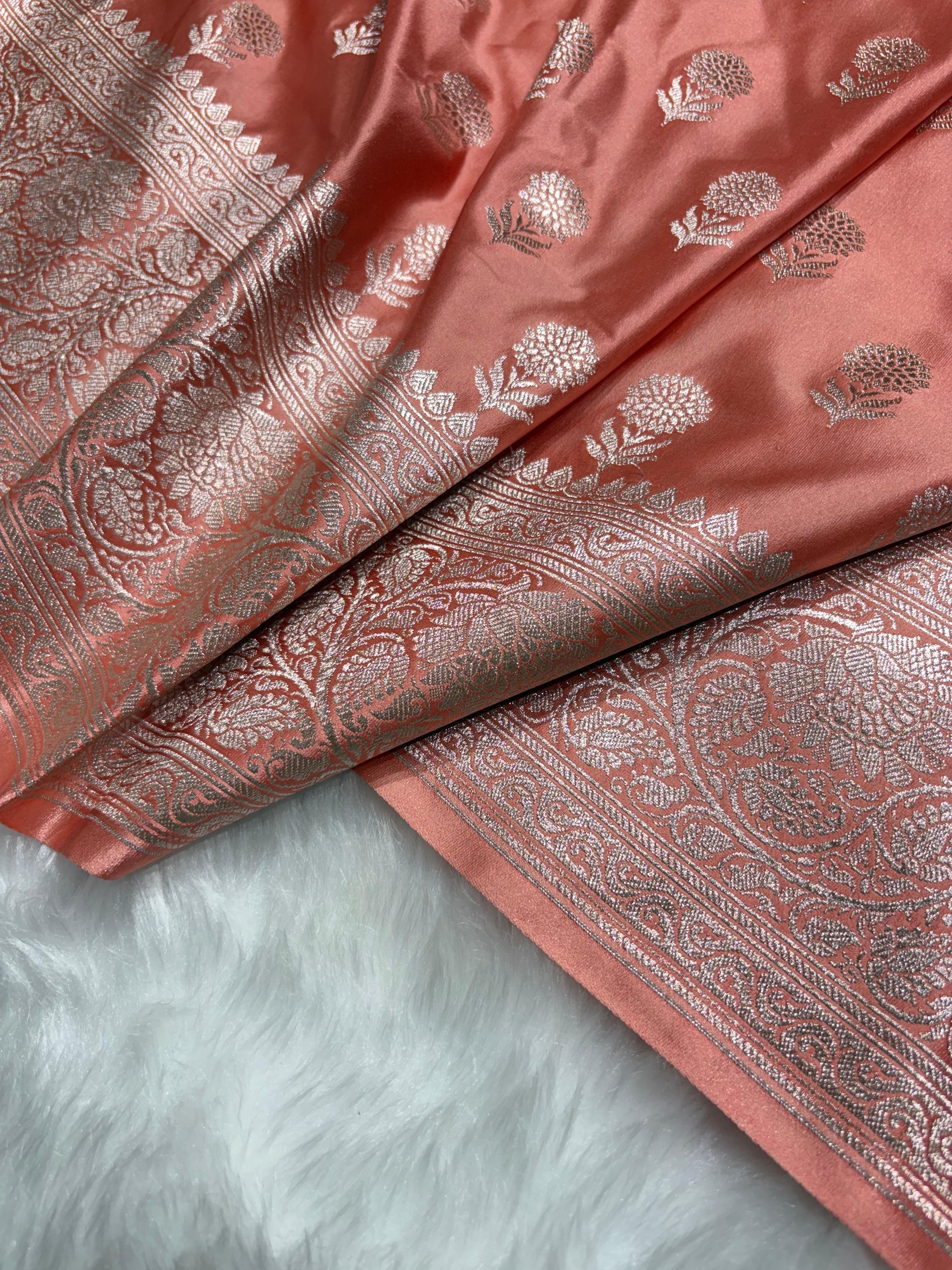 Peach Shades Floral Boota Pattern Mashru Silk Saree