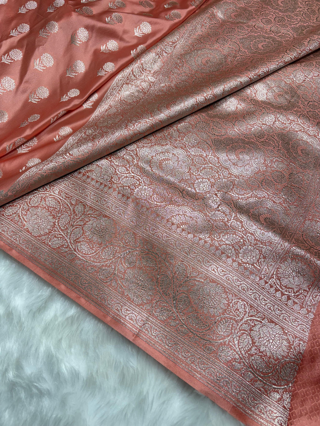 Peach Shades Floral Boota Pattern Mashru Silk Saree