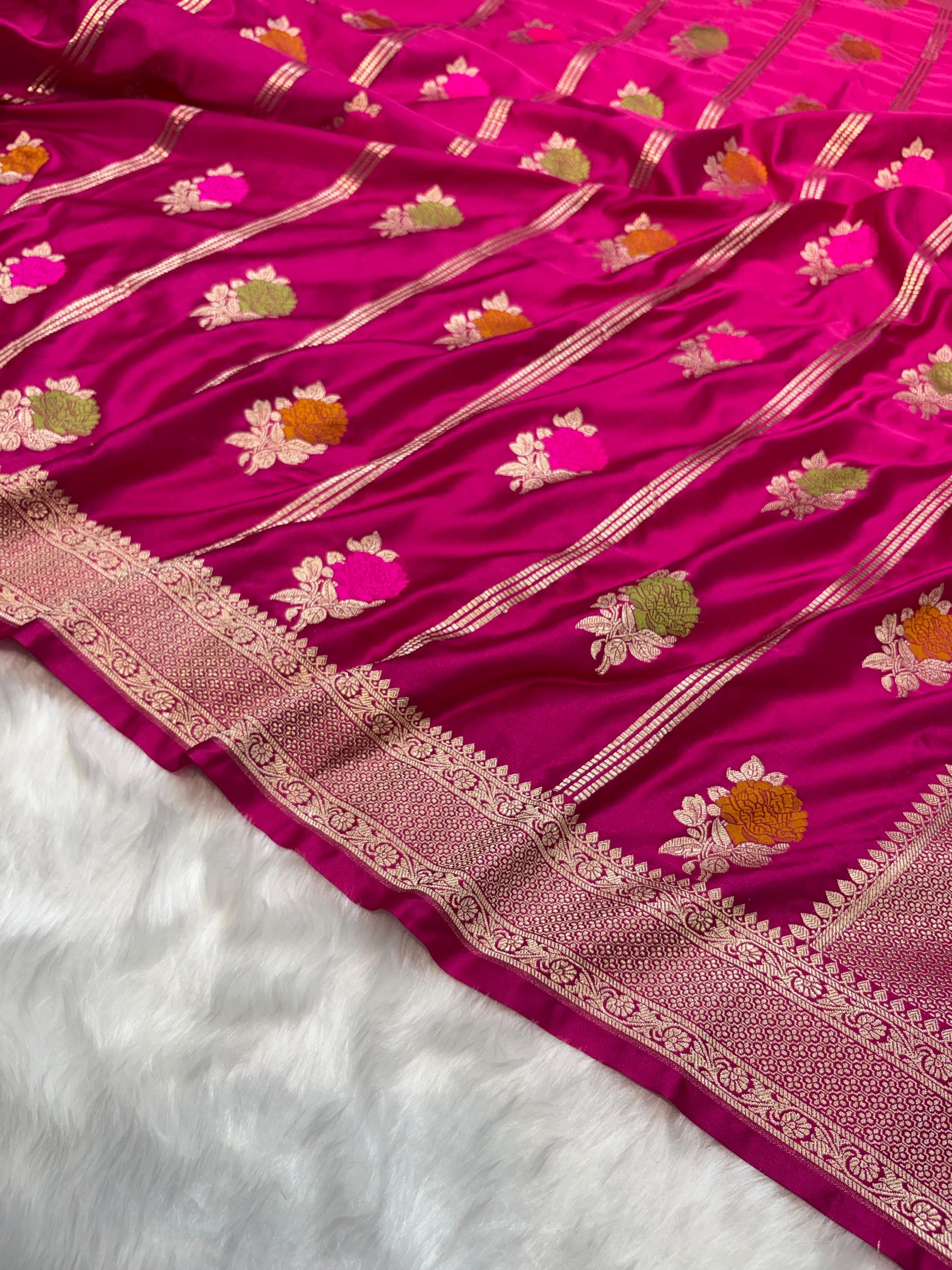 Rani Floral with lining Pattern Minakari Mashru Silk Saree