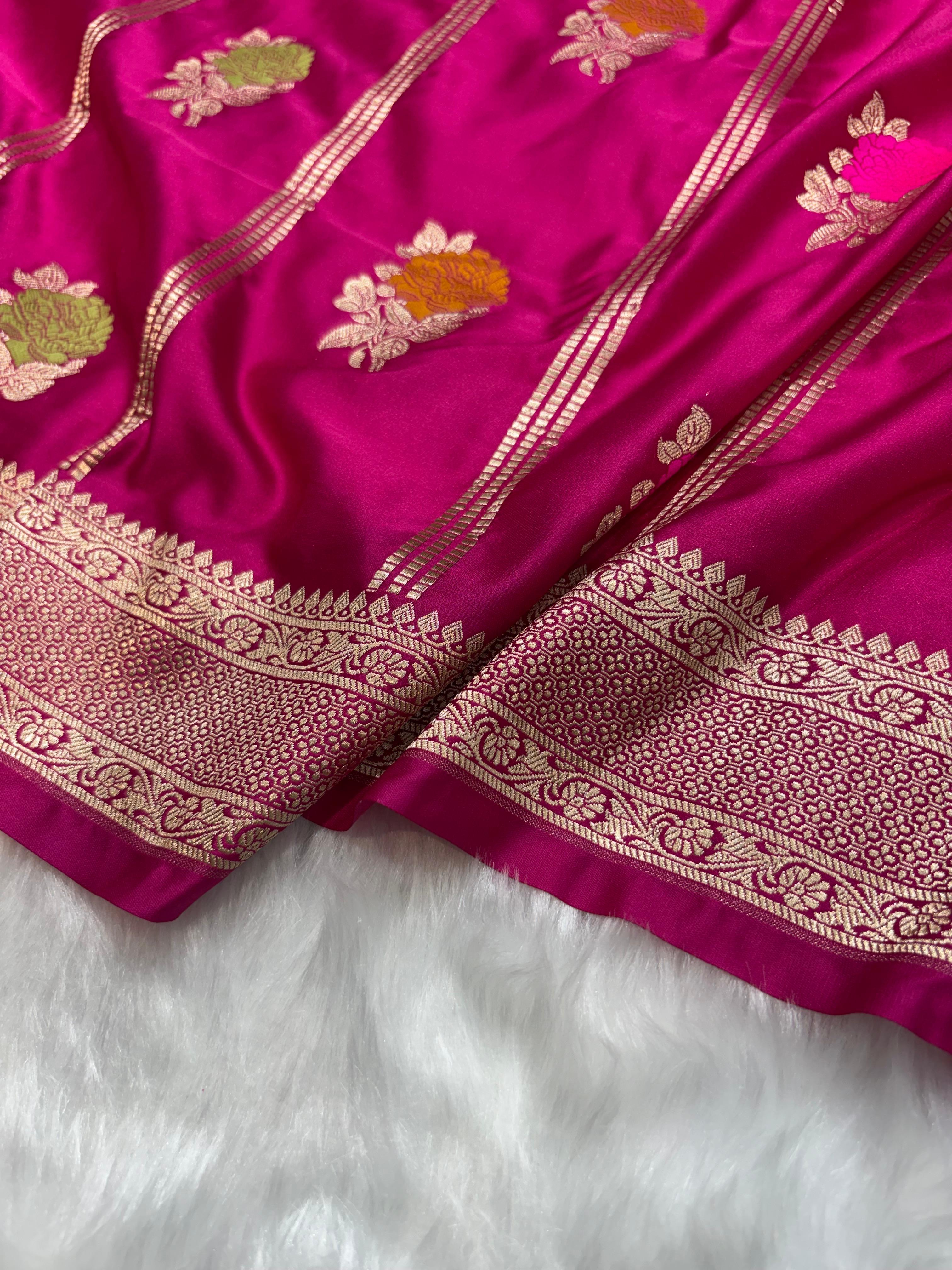 Rani Floral with lining Pattern Minakari Mashru Silk Saree