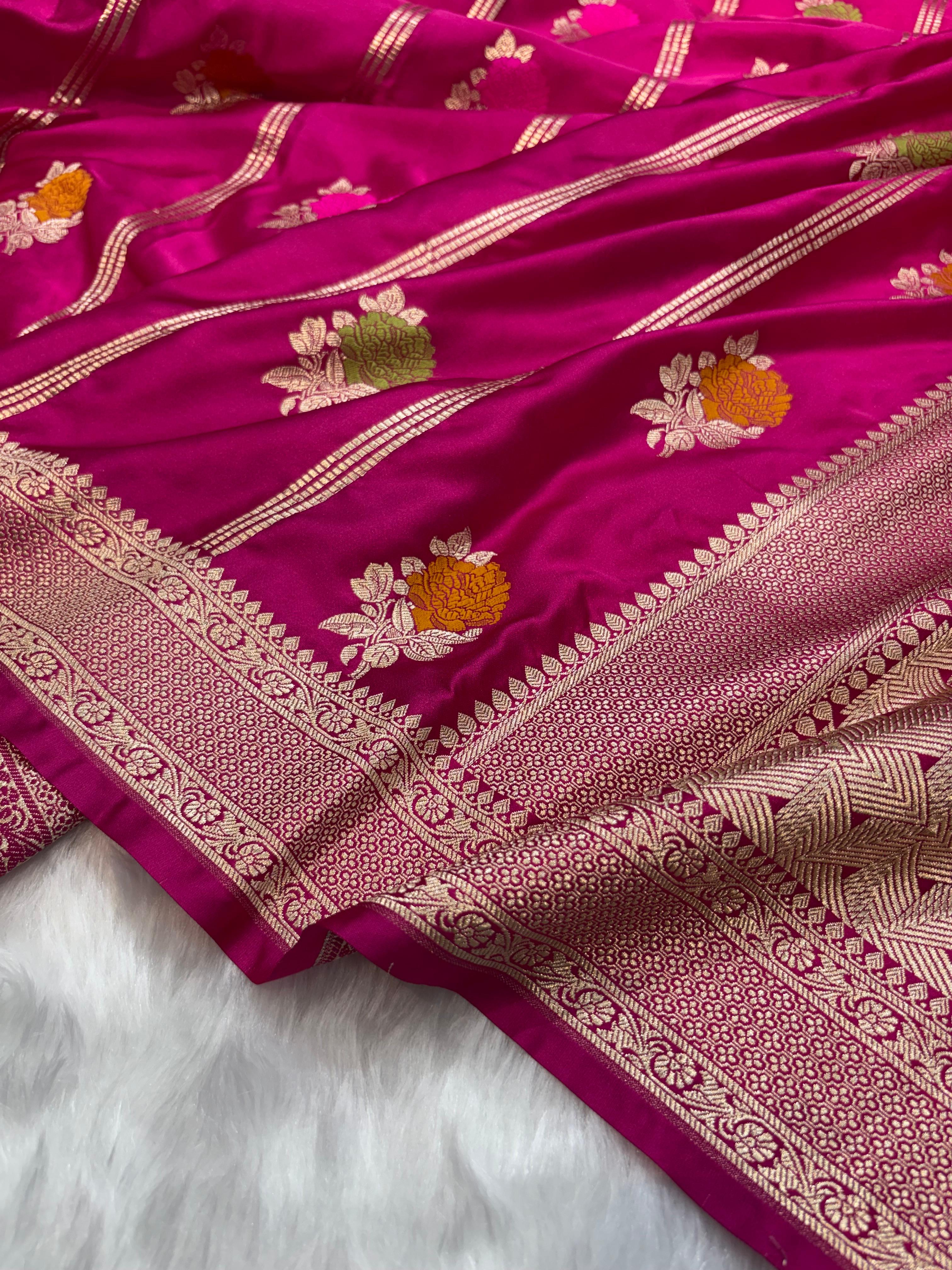 Rani Floral with lining Pattern Minakari Mashru Silk Saree